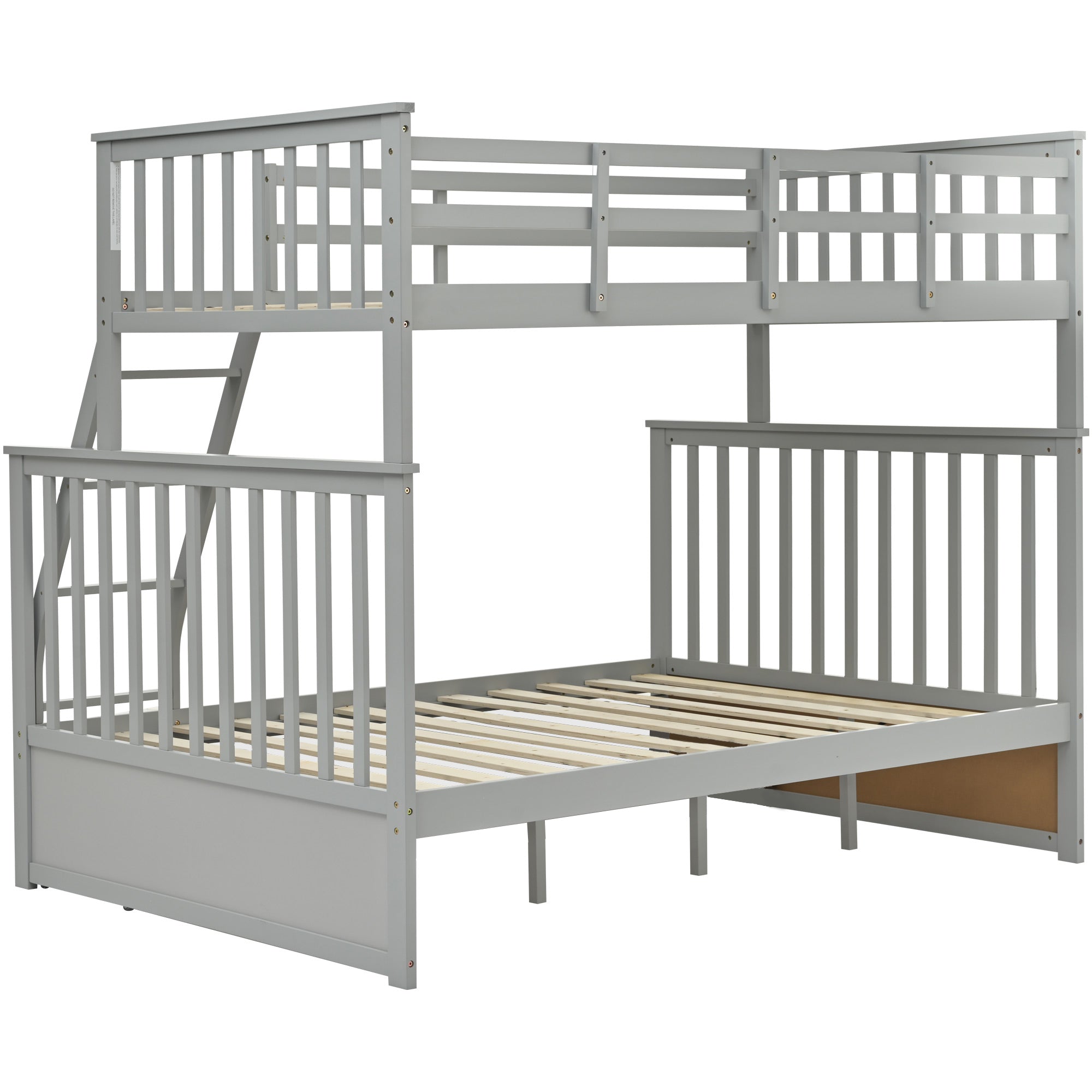 Twin Over Full Bunk Bed , Wooden Bunk Bed with Ladder and Safety Guard Rails –Gray