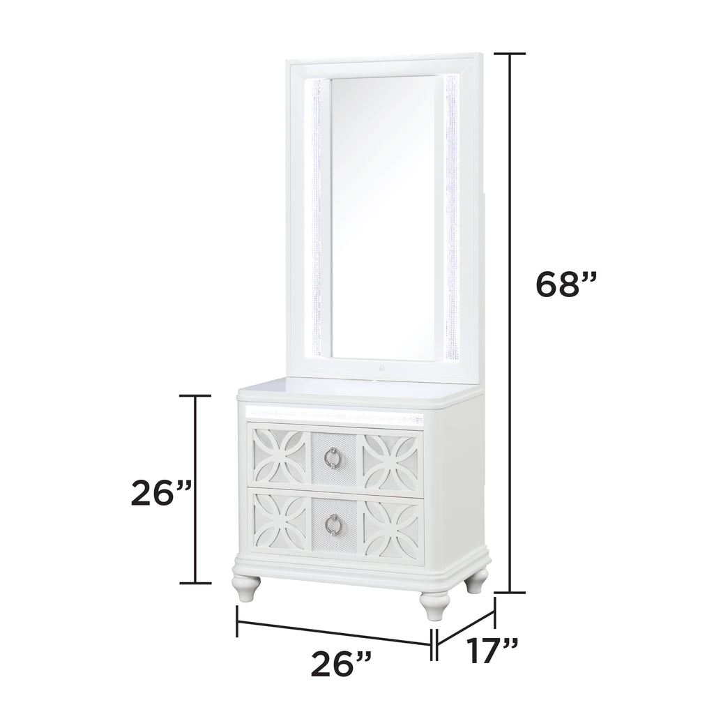 Abigale Queen 4Pc Bedroom Set with Mirror Top Nightstand made with wood, Footboard Drawers in White