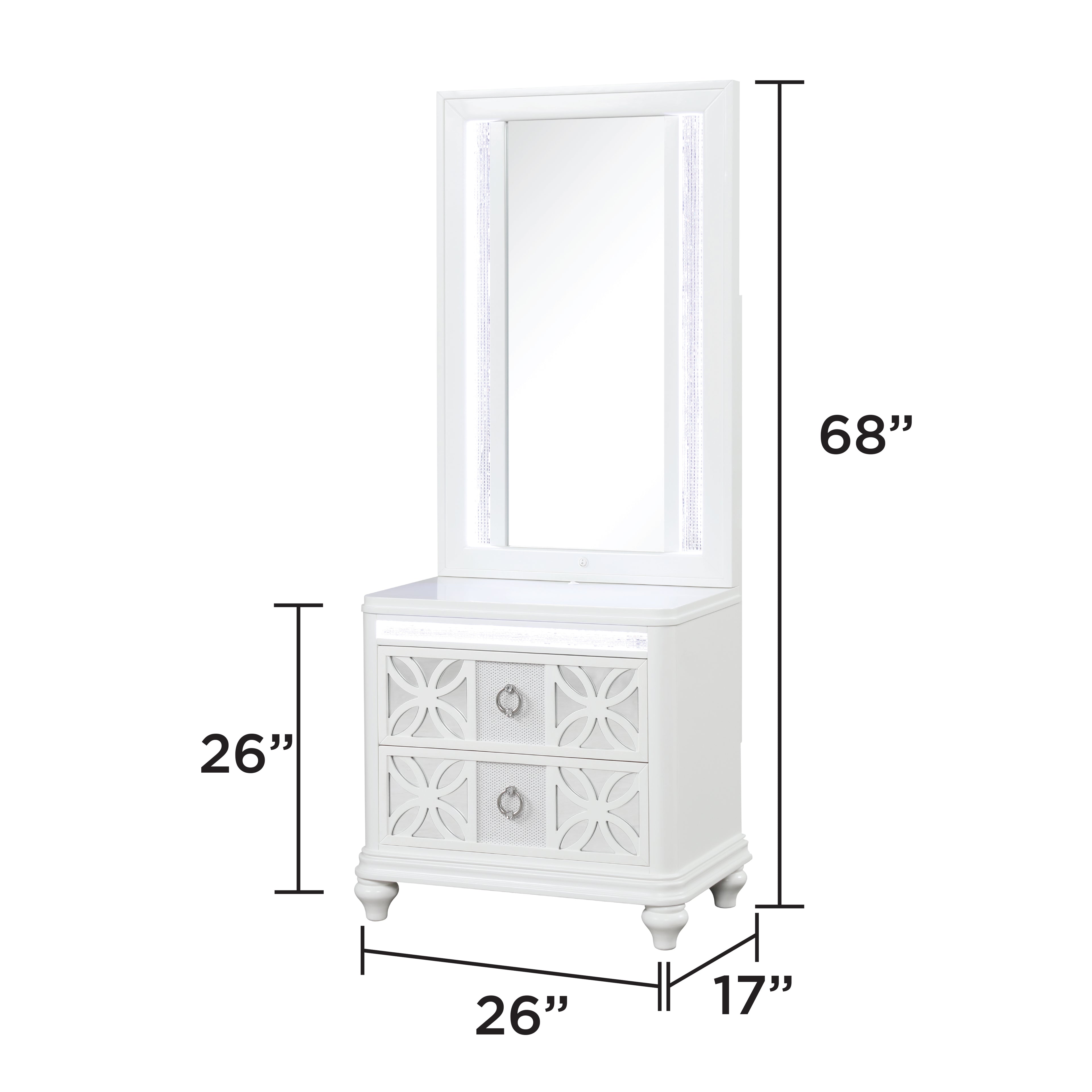 Abigale Queen 4Pc Bedroom Set with Mirror Top Nightstand made with wood, Footboard Drawers in White