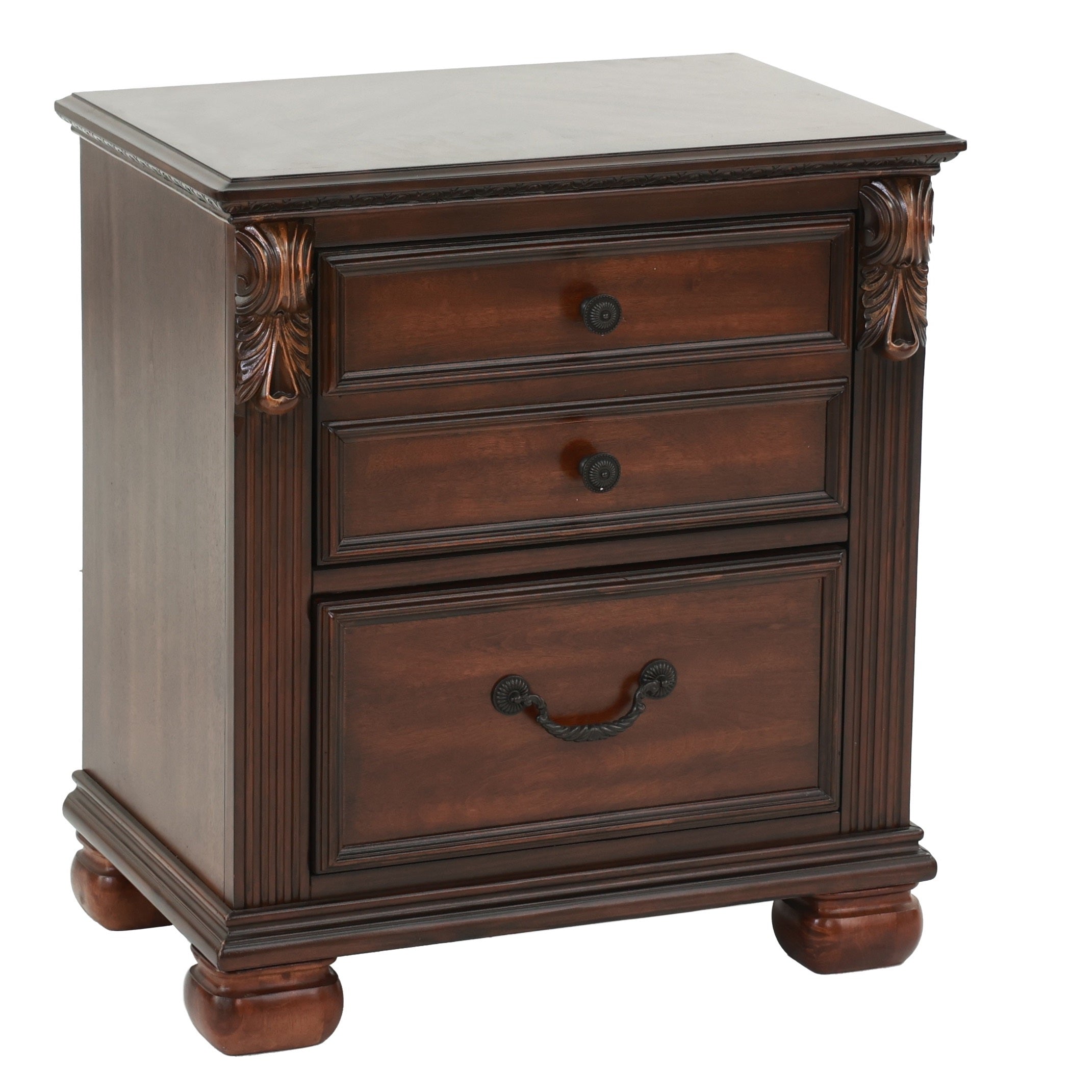 Traditional California King Size Bed Padded HB FB Dark Cherry Finish 2x Nightstands 3pc Bedroom Furniture