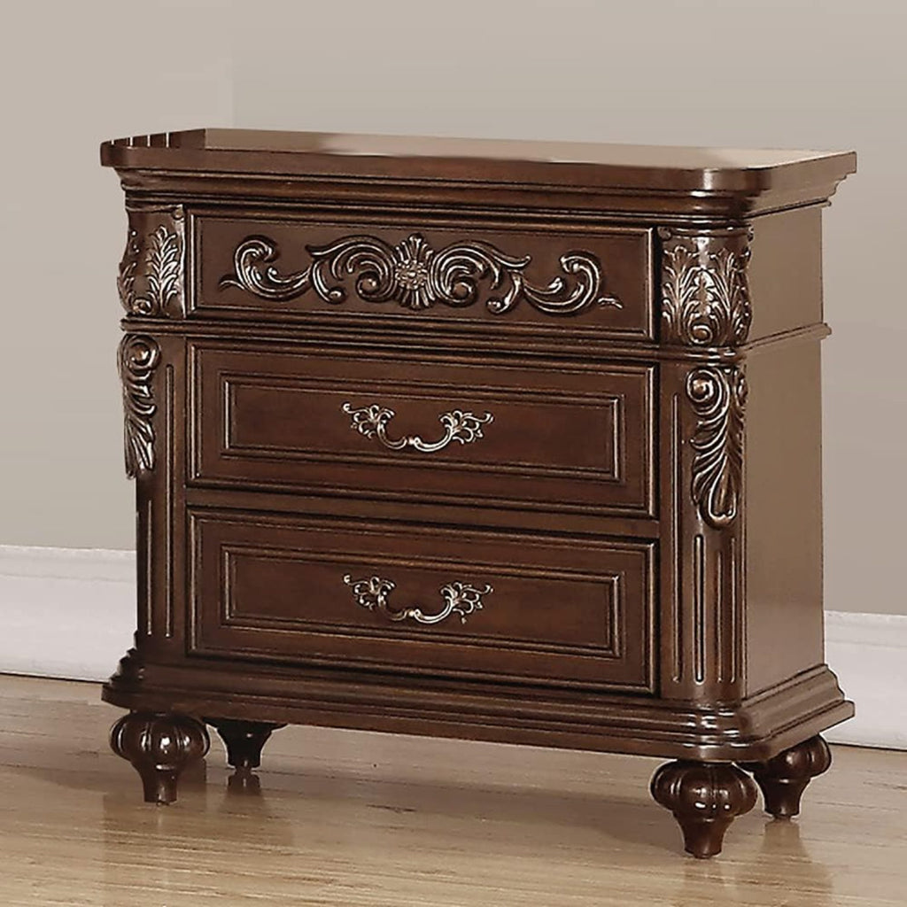 Majestic Formal King Size Bed 2x Nightstands Carved Details Antique Cherry 3pc Set Bedroom Furniture
