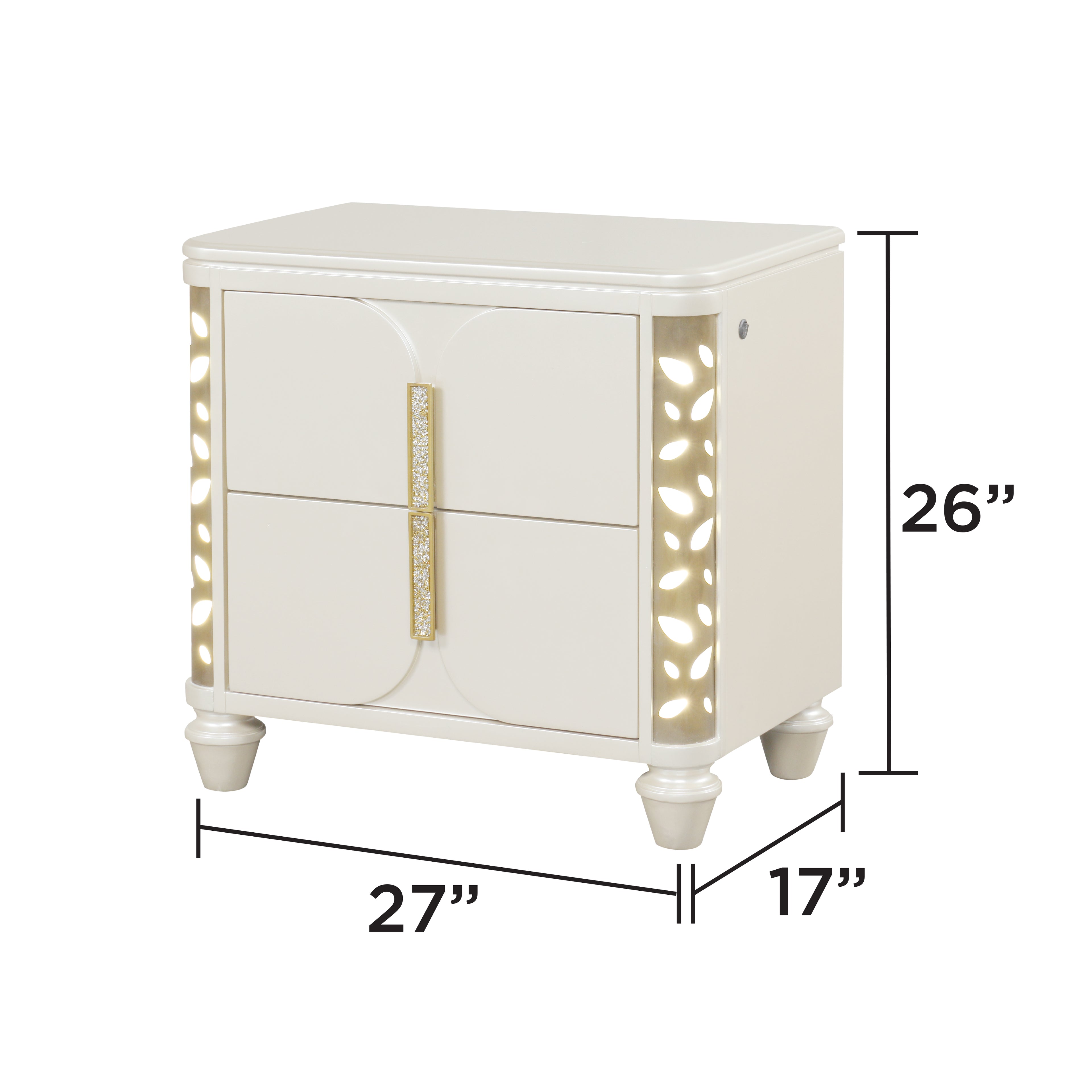 Cinderella Traditional 4 Pc Queen Bedroom Set with LED Lighting, Upholstered Bed and Gold Accents in Beige