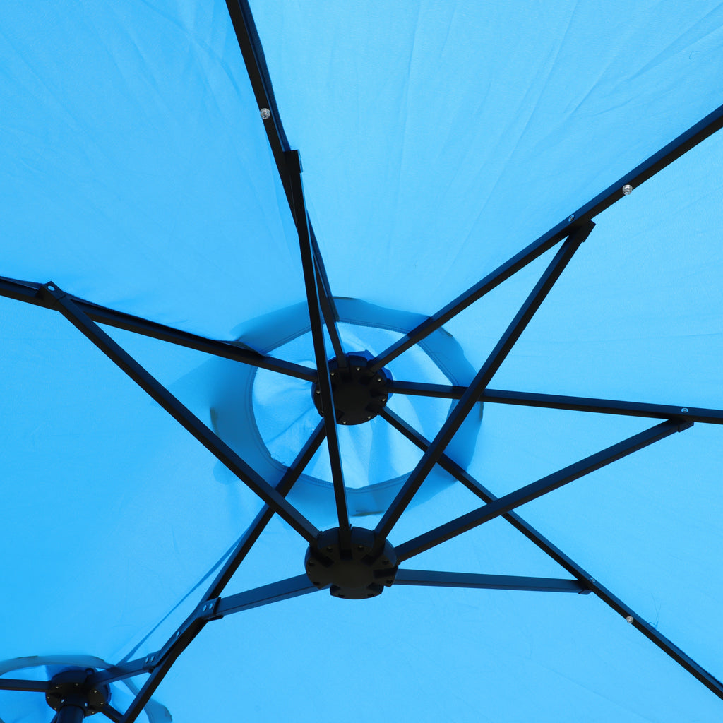 15x9ft Large Double-Sided Rectangular Outdoor Twin Patio Market Umbrella with light and base- blue