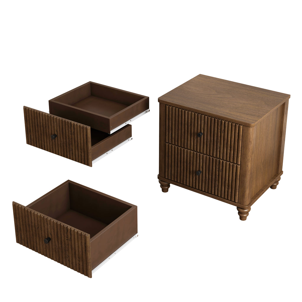 3-Piece Bedroom set with a Queen Size Bed and 2 Nightstands,Walnut Brown
