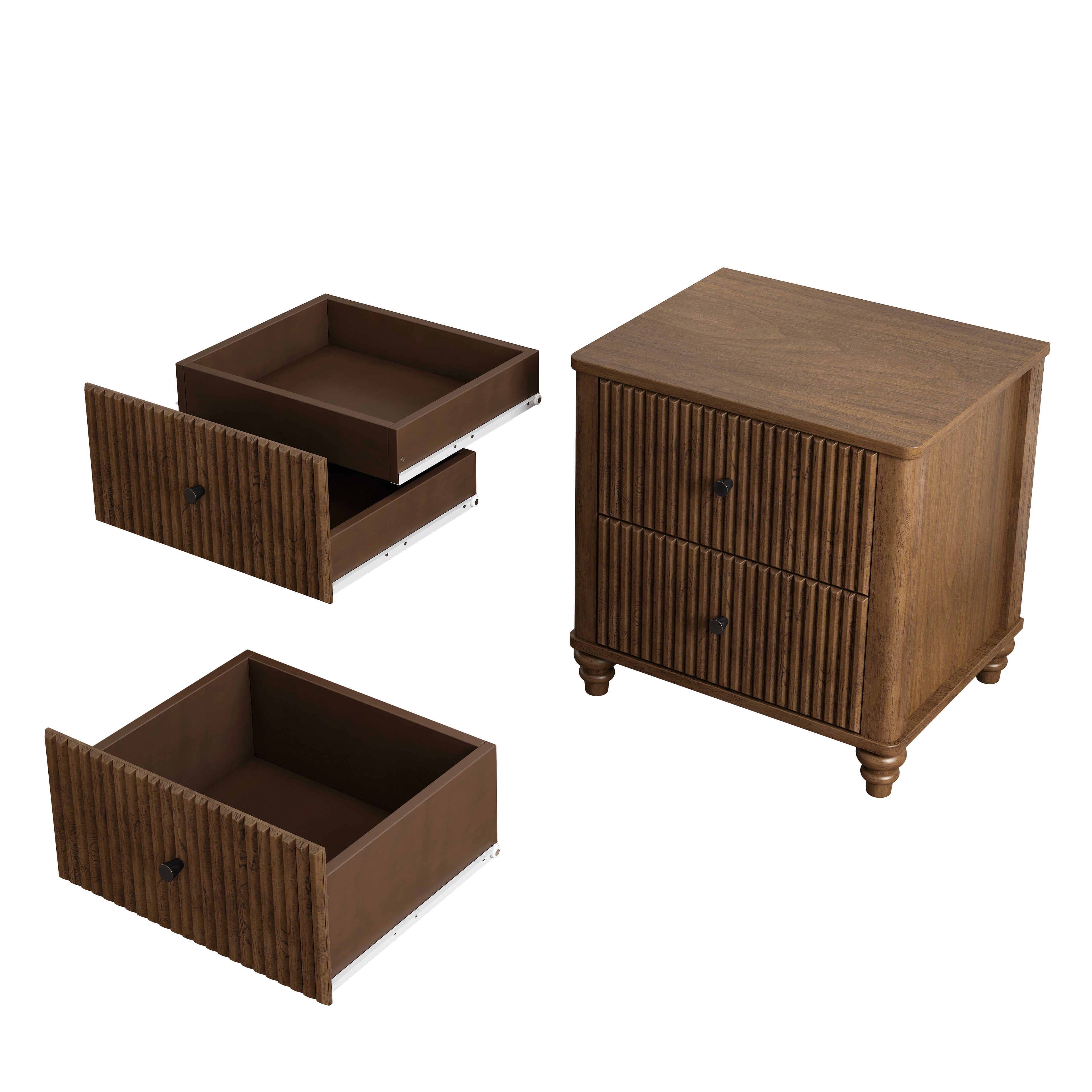 3-Piece Bedroom set with a Queen Size Bed and 2 Nightstands,Walnut Brown