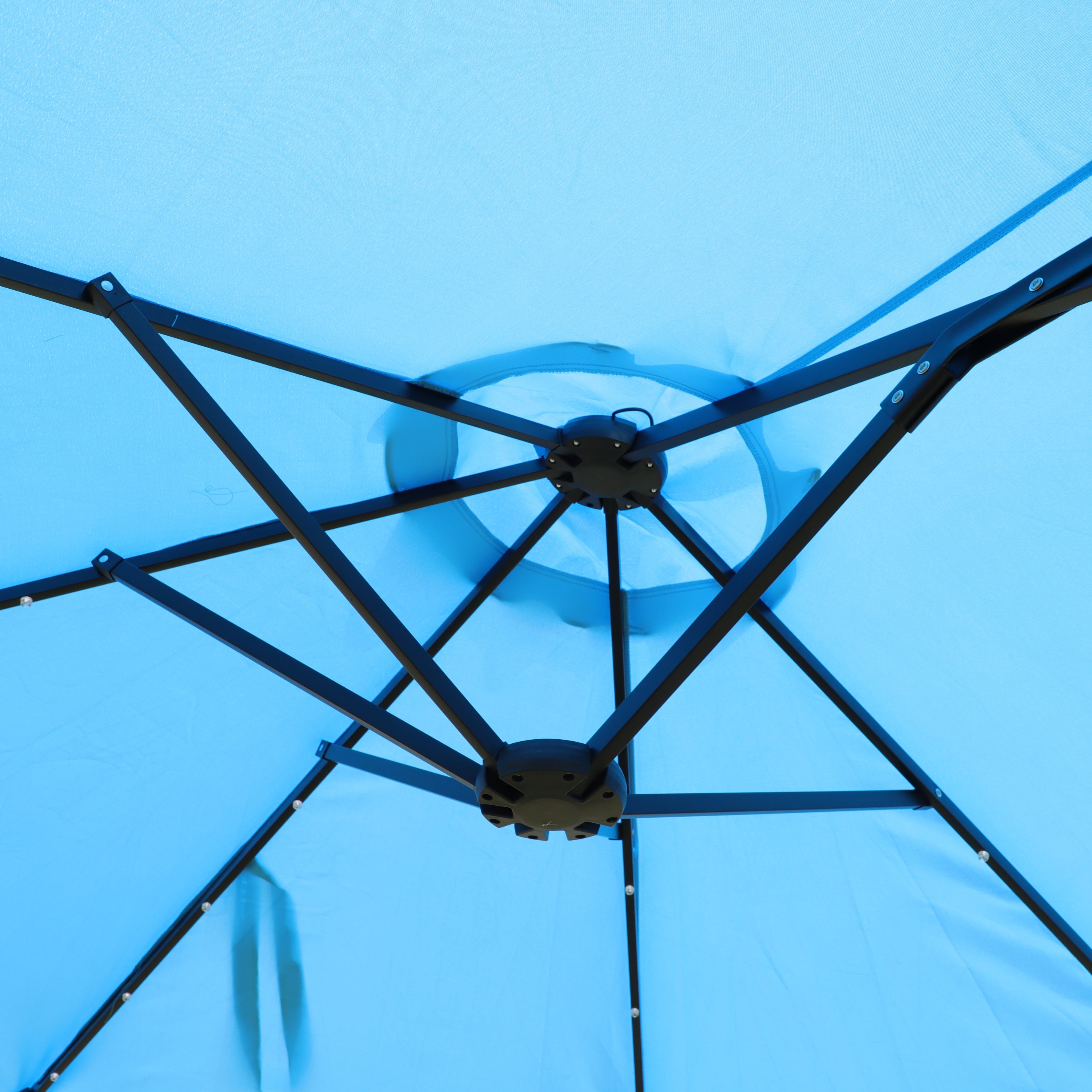 15x9ft Large Double-Sided Rectangular Outdoor Twin Patio Market Umbrella with light and base- blue