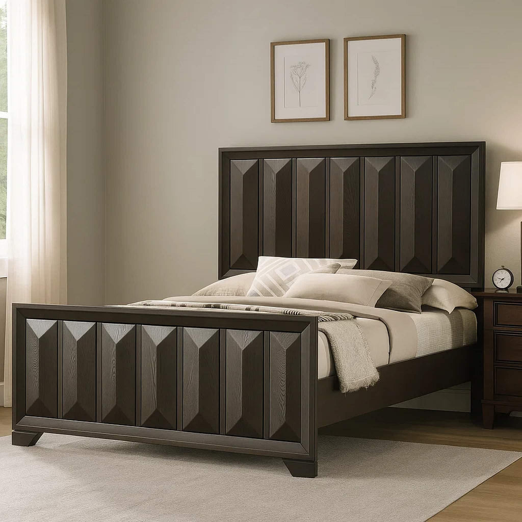Beautiful Espresso Finish 3pc Bedroom Set Panel HB FB King Size Bed 2x Nightstands Furniture Wooden