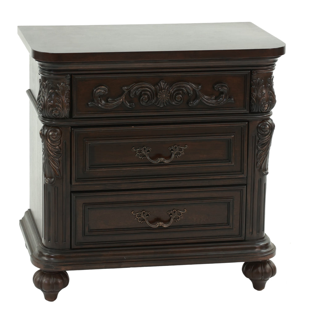 Majestic Formal King Size Bed 2x Nightstands Carved Details Antique Cherry 3pc Set Bedroom Furniture