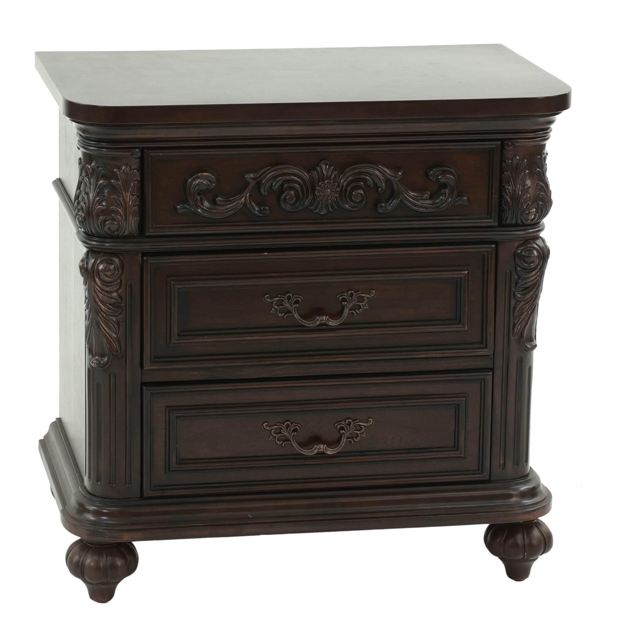 Majestic Formal King Size Bed 2x Nightstands Carved Details Antique Cherry 3pc Set Bedroom Furniture