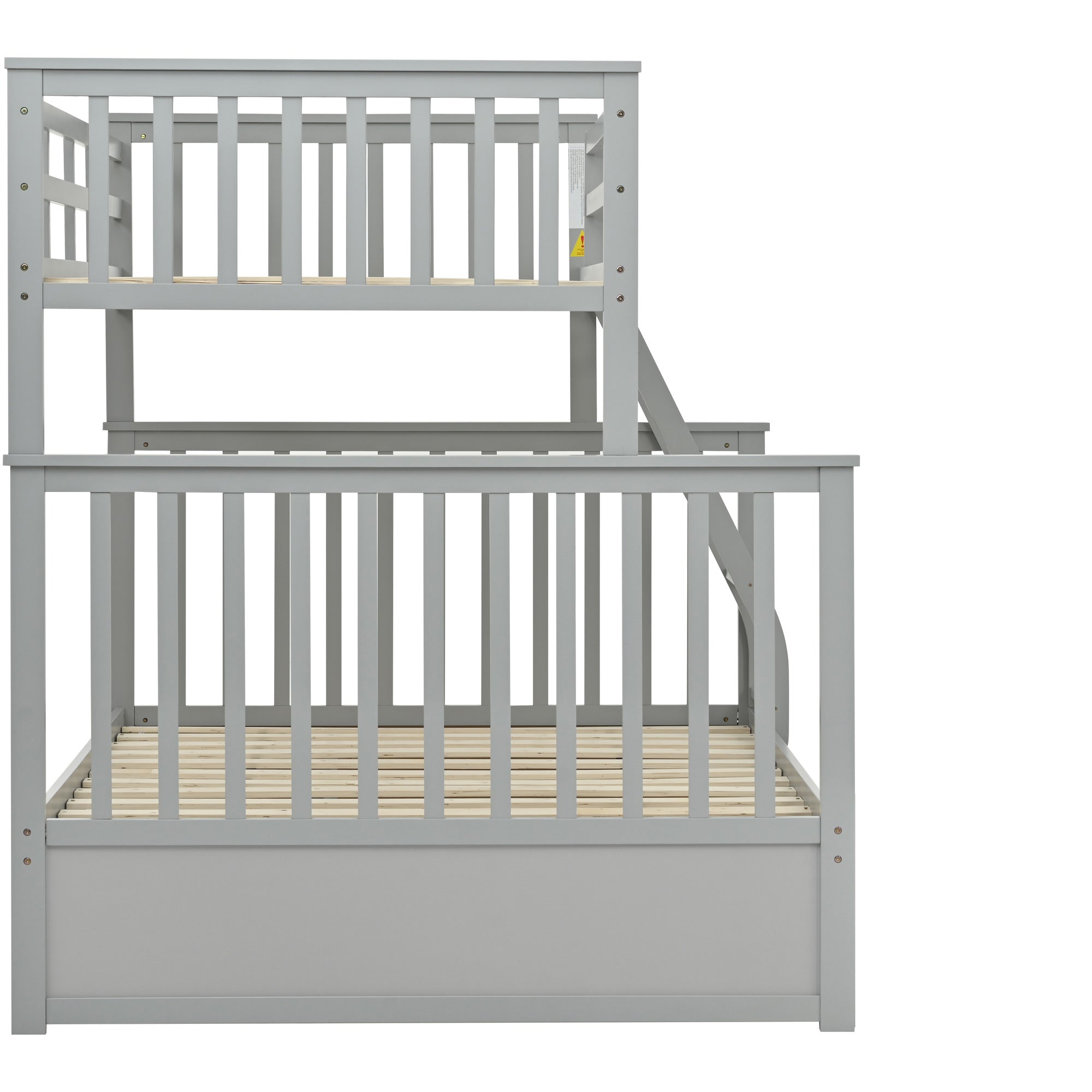 Twin Over Full Bunk Bed , Wooden Bunk Bed with Ladder and Safety Guard Rails –Gray