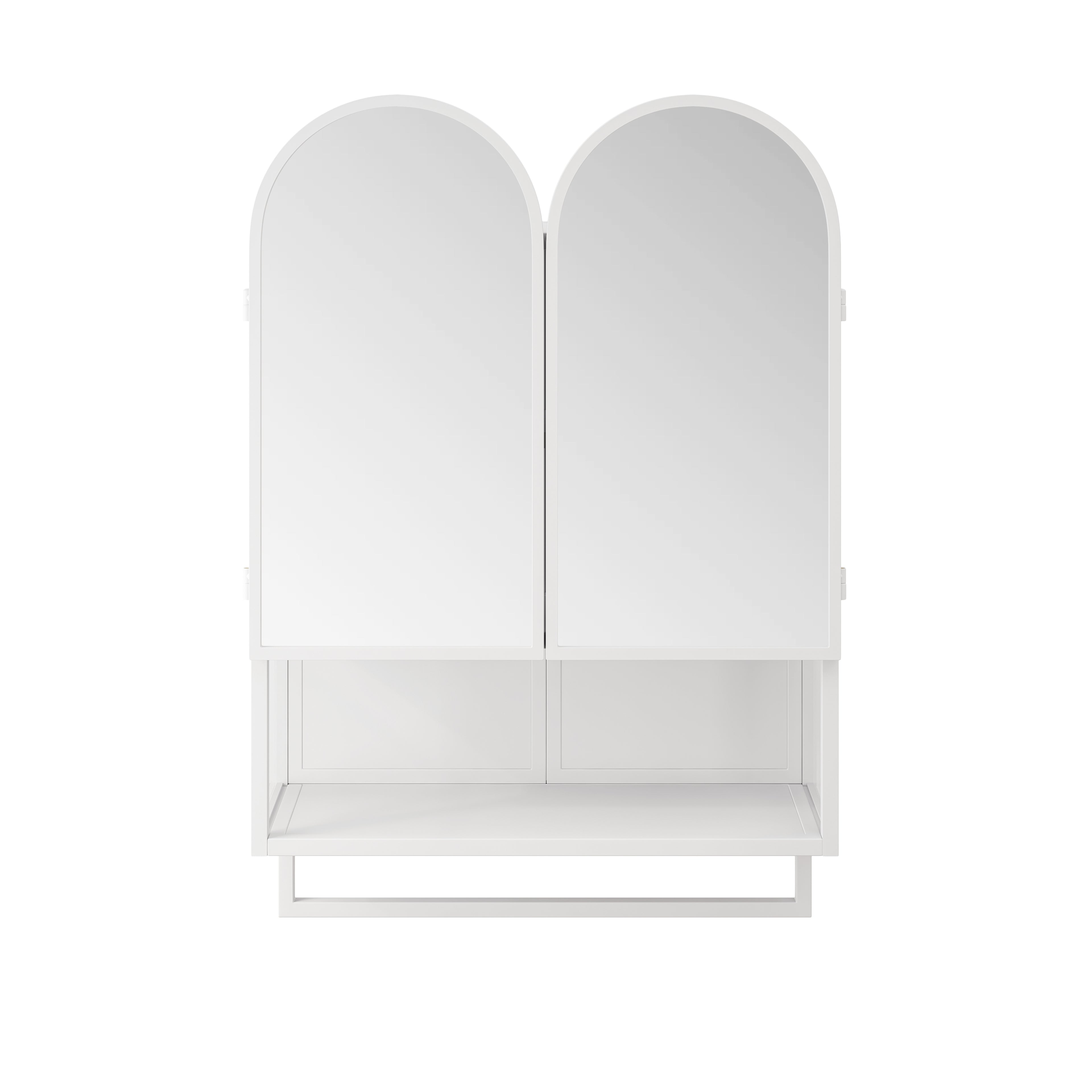 23.62" Modern Double-Arched Mirror Cabinet,2 Doors Medicine Cabinet, Metal Wall Cabinet with Adjustable Shelves and Towel Rack, Mirror Cabinet with Storage for Bathroom, Living Room and Bedroom, White