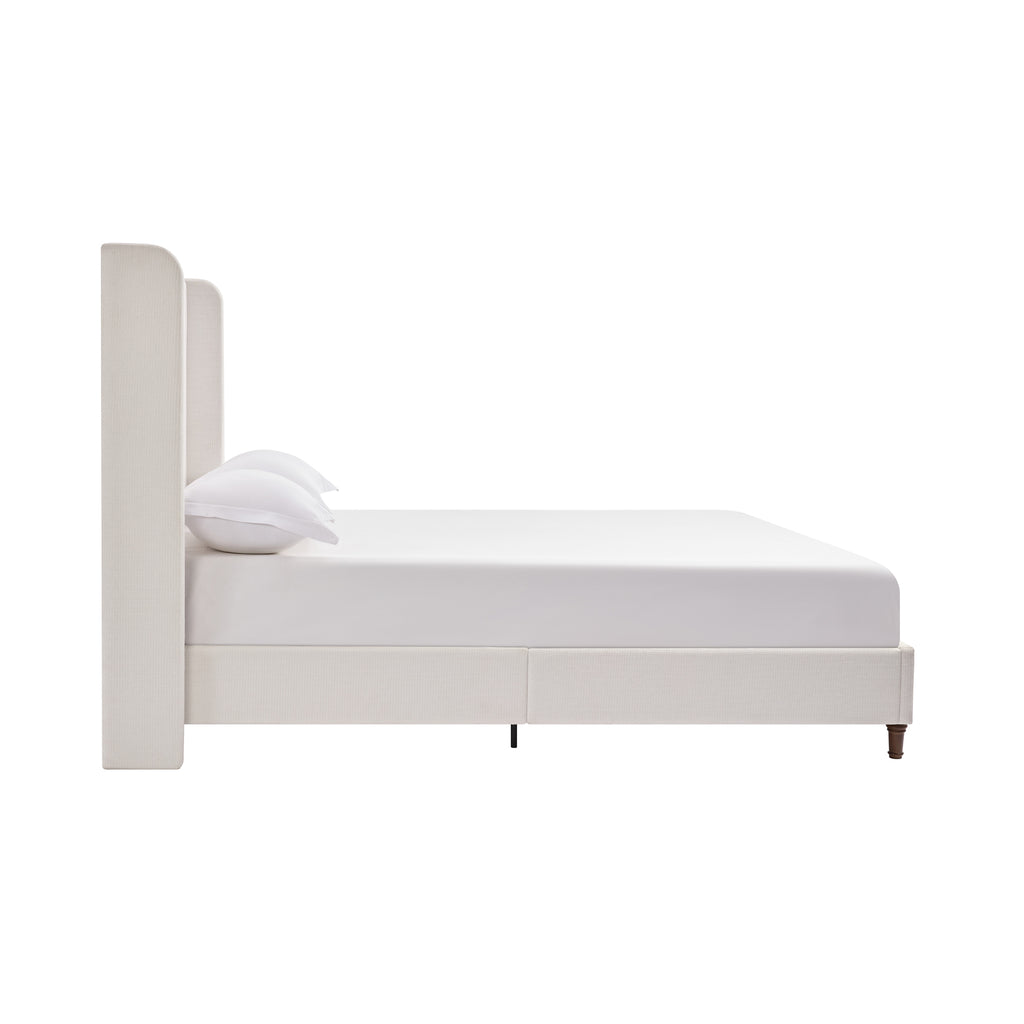 Harper Tall Headboard Upholstered Bed / 54" High Headboard / Elegant Simplicity / No Box Spring Needed / Easy Assembly / King / Cream White Chenille