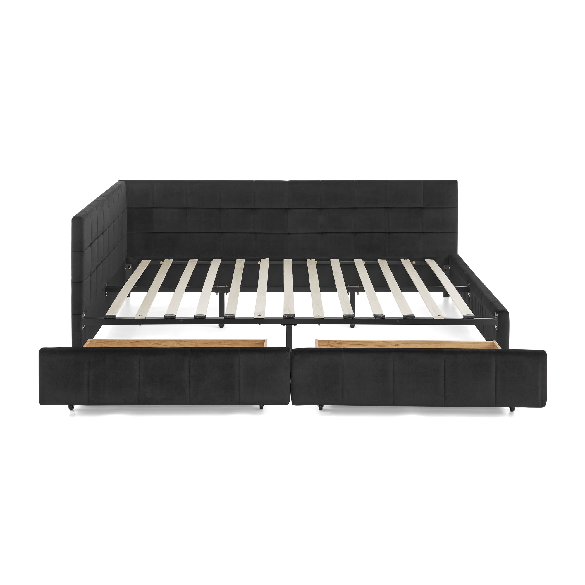 Queen Size Storage Upholstered Tufted Bed Frame, Sofa Bed Frame with Comfortable Backrest and Armrests, Queen Size Bed for Bedroom, Living Room,Velvet, BLACK(85.5''*64.5''*29.5'')