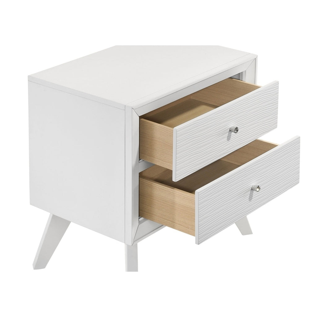 White Queen Size Bed 2x Nightstands Wave Texture Panel HB Bedroom Furniture Contemporary 3pc Set