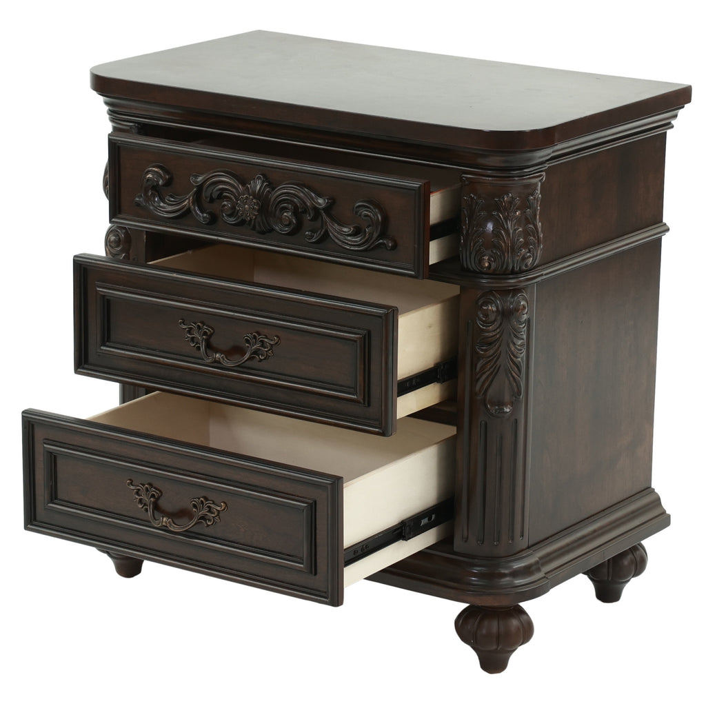 Majestic Formal King Size Bed 2x Nightstands Carved Details Antique Cherry 3pc Set Bedroom Furniture