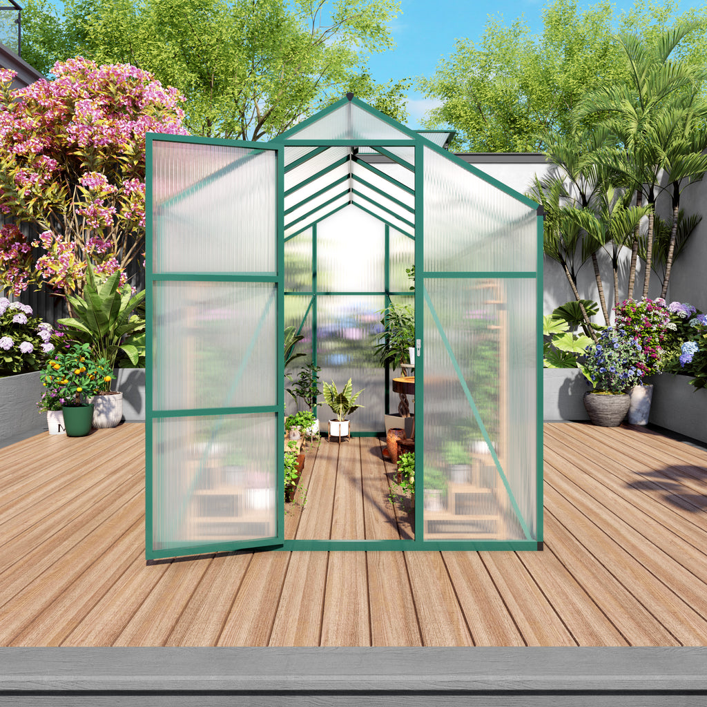 Newly marketed Gain height windproofaluminum greenhouse 6x10 FT Polycarbonate Greenhouse Raised Base and Anchor Aluminum Heavy Duty Walk-in Greenhouses for Outdoor Backyard in All Season