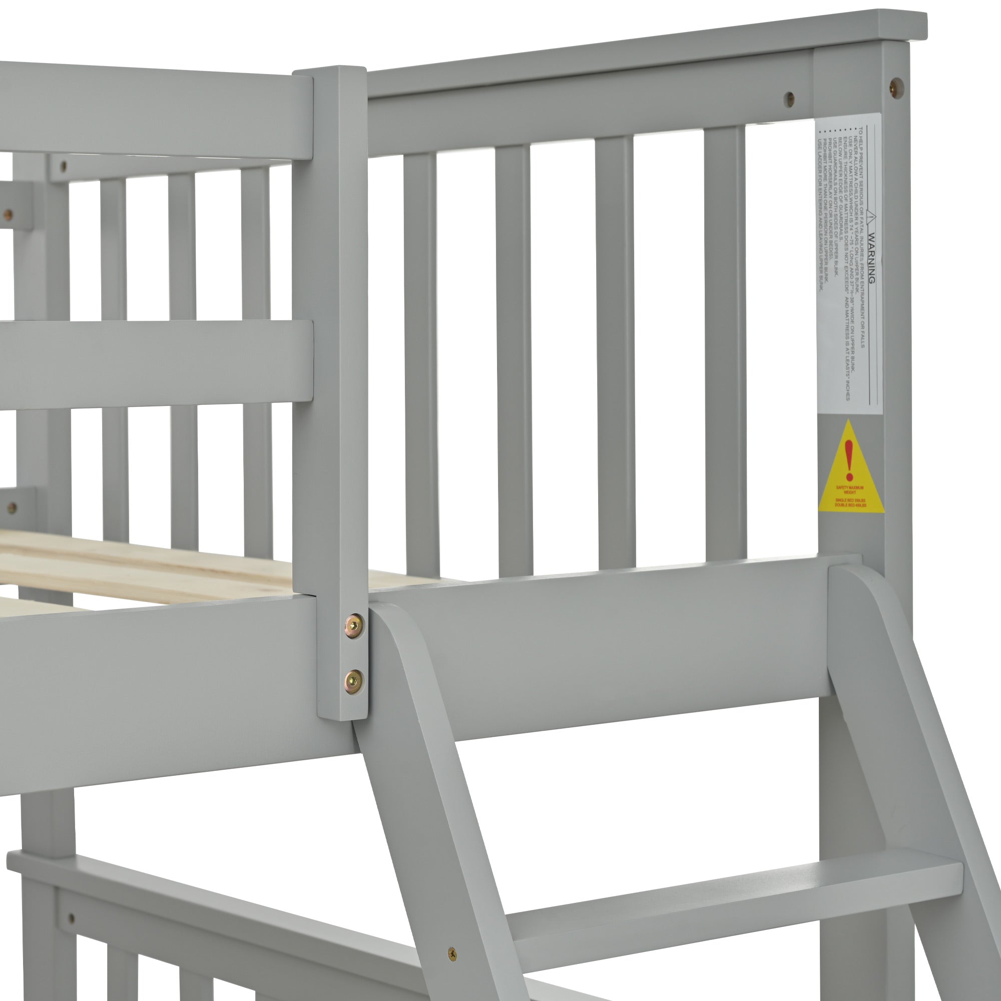 Twin Over Full Bunk Bed , Wooden Bunk Bed with Ladder and Safety Guard Rails –Gray