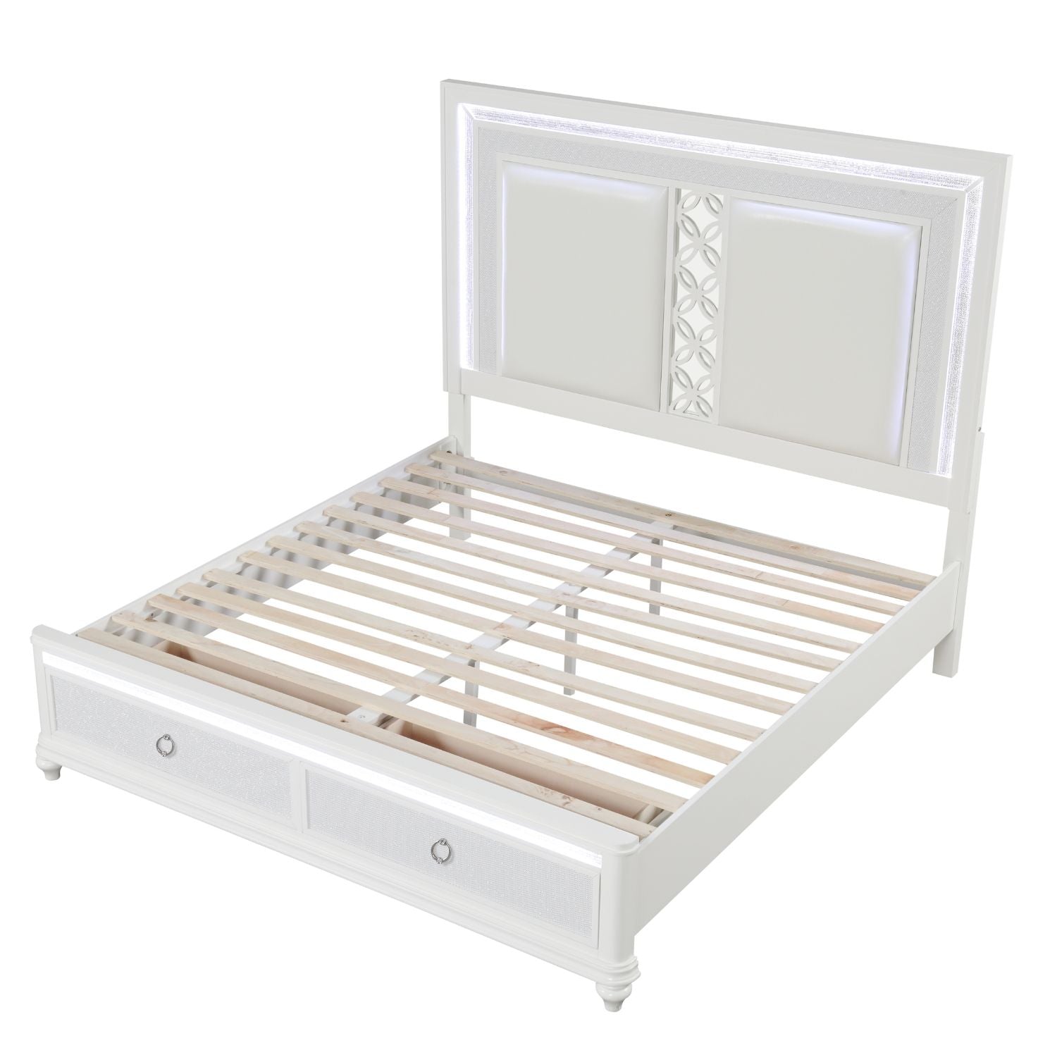 Abigale Queen 4Pc Bedroom Set with Mirror Top Nightstand made with wood, Footboard Drawers in White