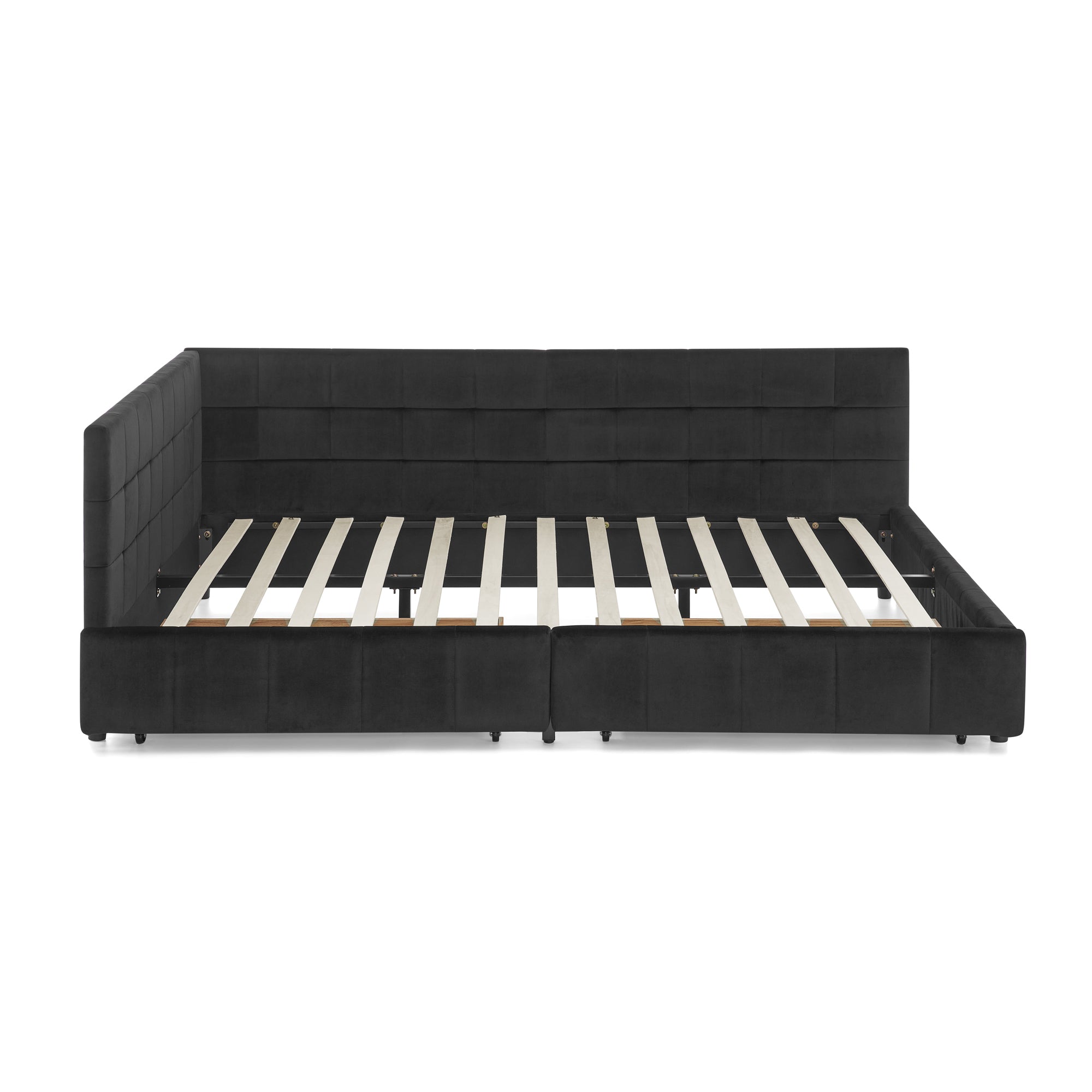 Queen Size Storage Upholstered Tufted Bed Frame, Sofa Bed Frame with Comfortable Backrest and Armrests, Queen Size Bed for Bedroom, Living Room,Velvet, BLACK(85.5''*64.5''*29.5'')