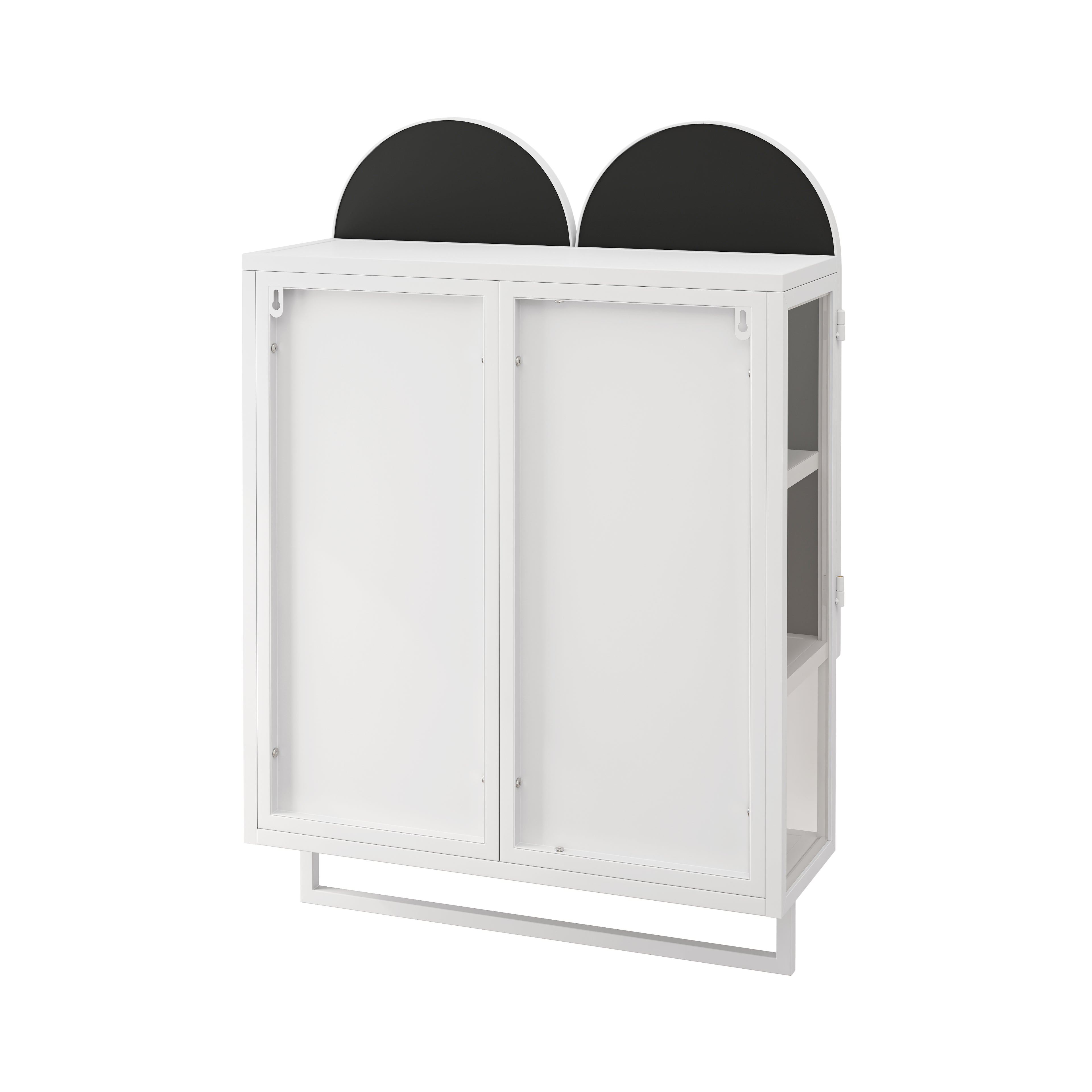 23.62" Modern Double-Arched Mirror Cabinet,2 Doors Medicine Cabinet, Metal Wall Cabinet with Adjustable Shelves and Towel Rack, Mirror Cabinet with Storage for Bathroom, Living Room and Bedroom, White