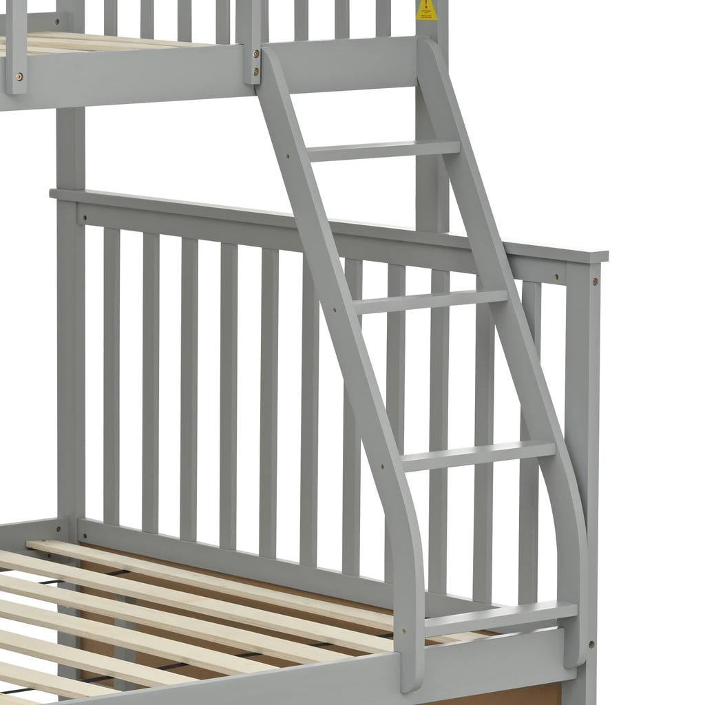Twin Over Full Bunk Bed , Wooden Bunk Bed with Ladder and Safety Guard Rails –Gray