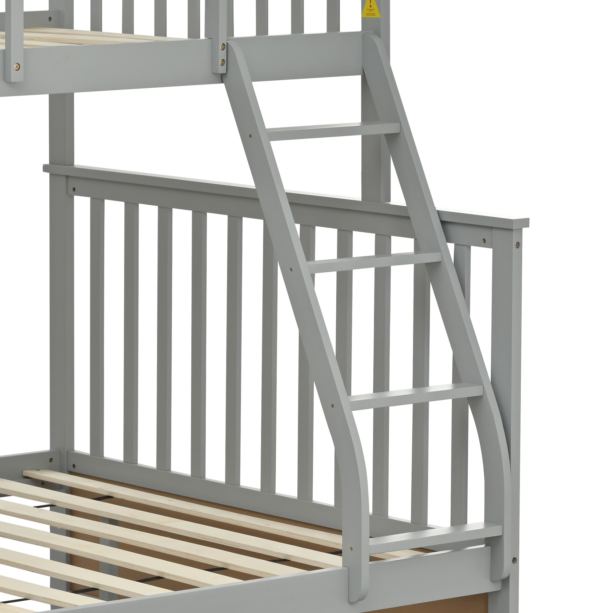 Twin Over Full Bunk Bed , Wooden Bunk Bed with Ladder and Safety Guard Rails –Gray
