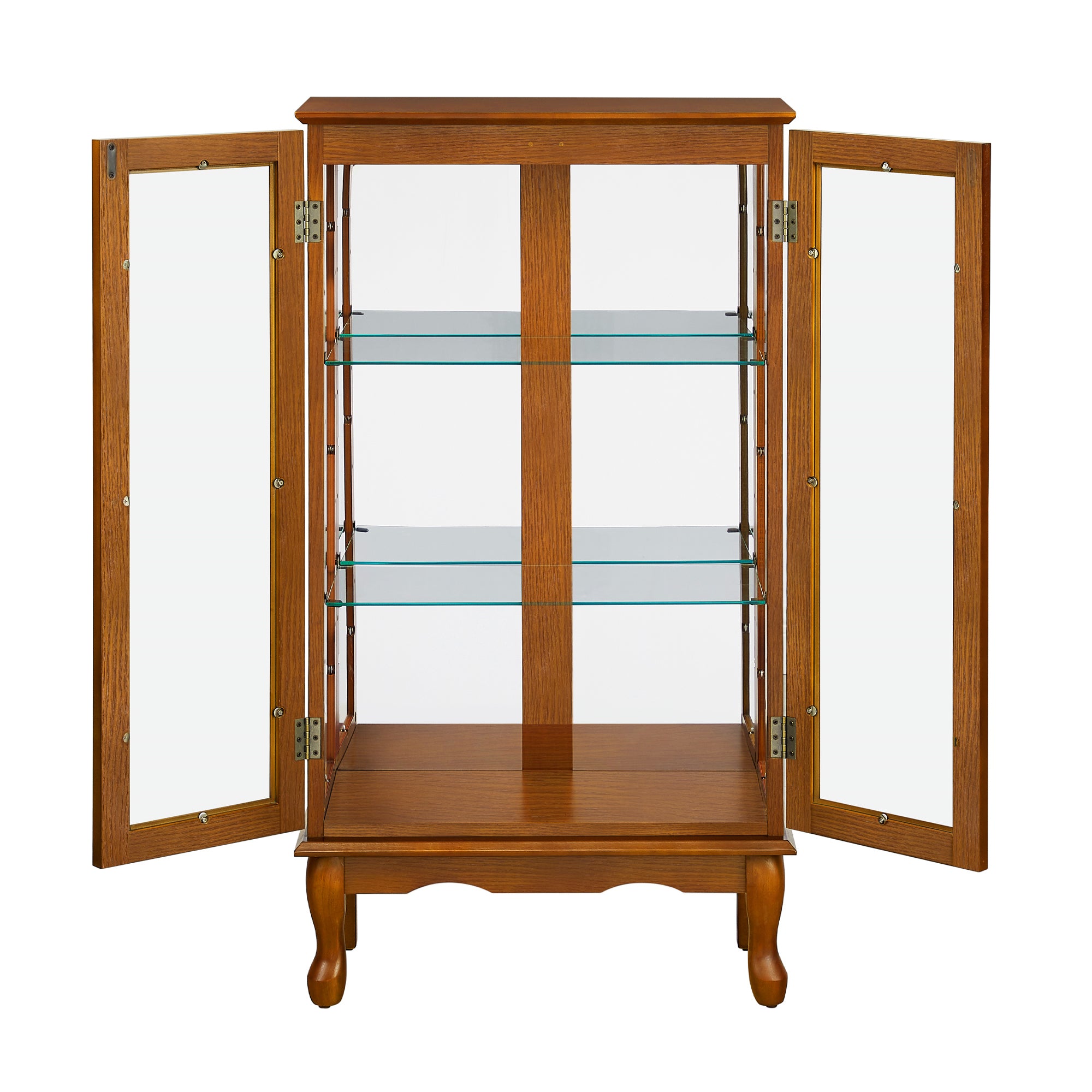 Curio Cabinet Lighted Curio Diapaly Cabinet with Adjustable Shelves and Mirrored Back Panel, Tempered Glass Doors (Oak, 3 Tier), (E26 light bulb not included)
