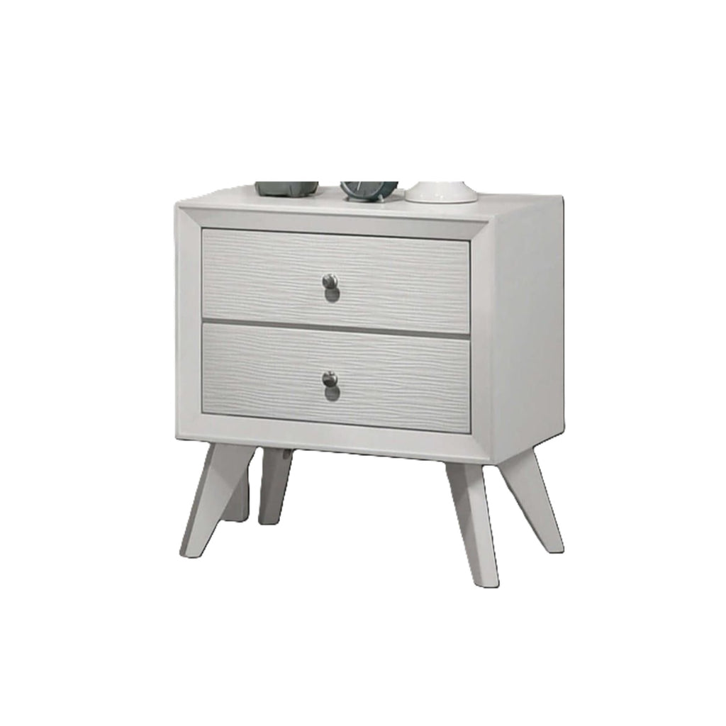 White Queen Size Bed 2x Nightstands Wave Texture Panel HB Bedroom Furniture Contemporary 3pc Set