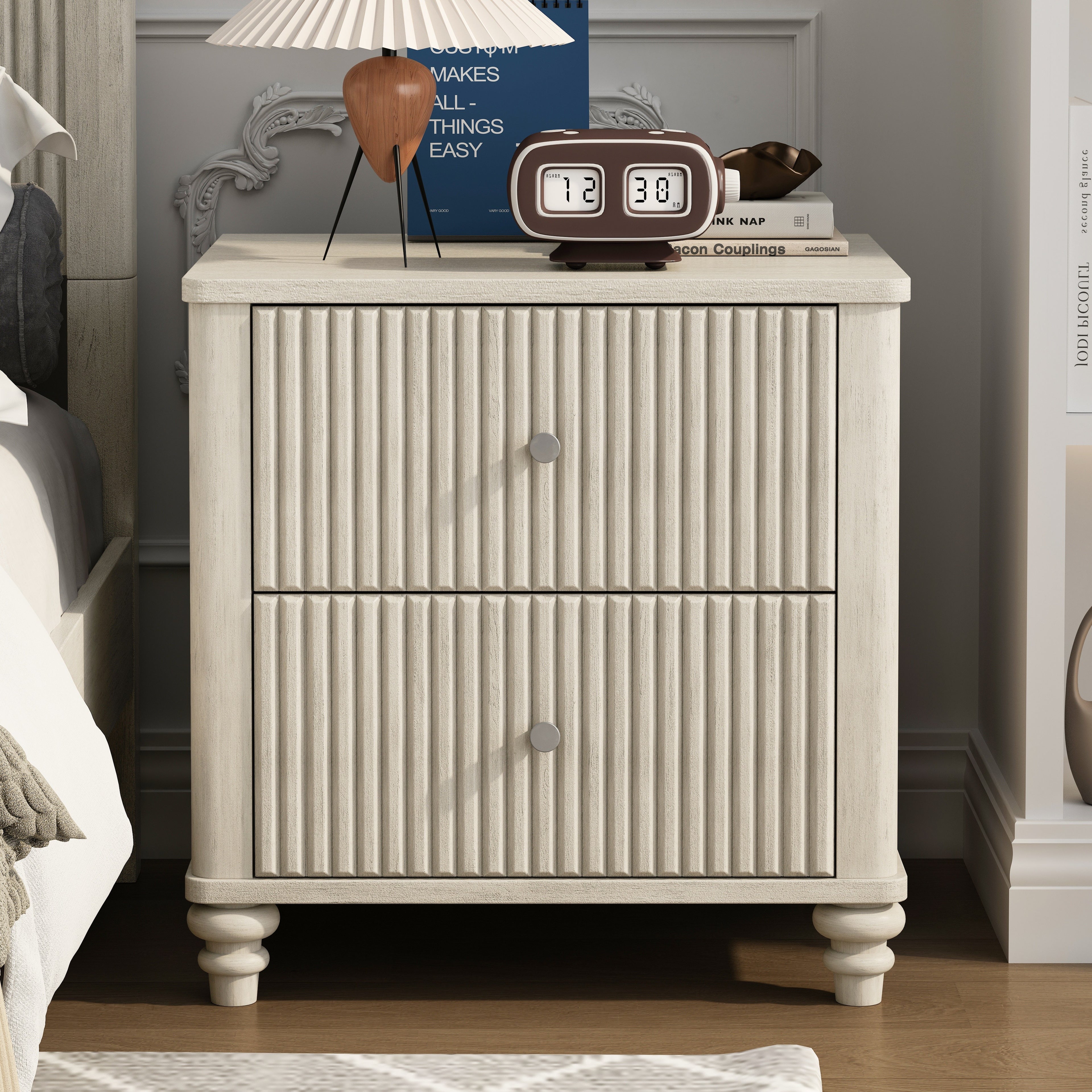 3-Piece Bedroom set with a Queen Size Bed and 2 Nightstands, Beige