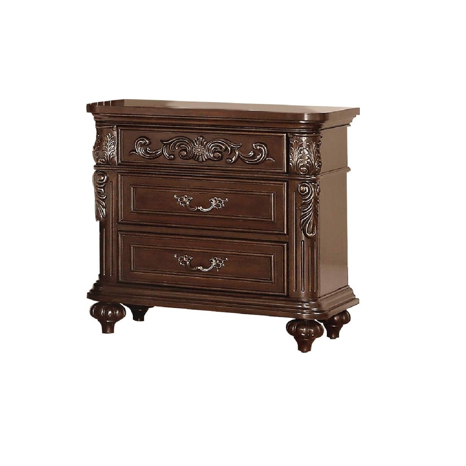 Majestic Formal King Size Bed 2x Nightstands Carved Details Antique Cherry 3pc Set Bedroom Furniture