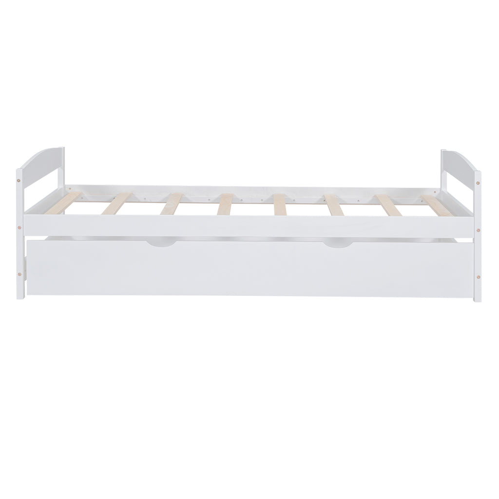Twin Size Platform Bed with Twin Size Trundle, White