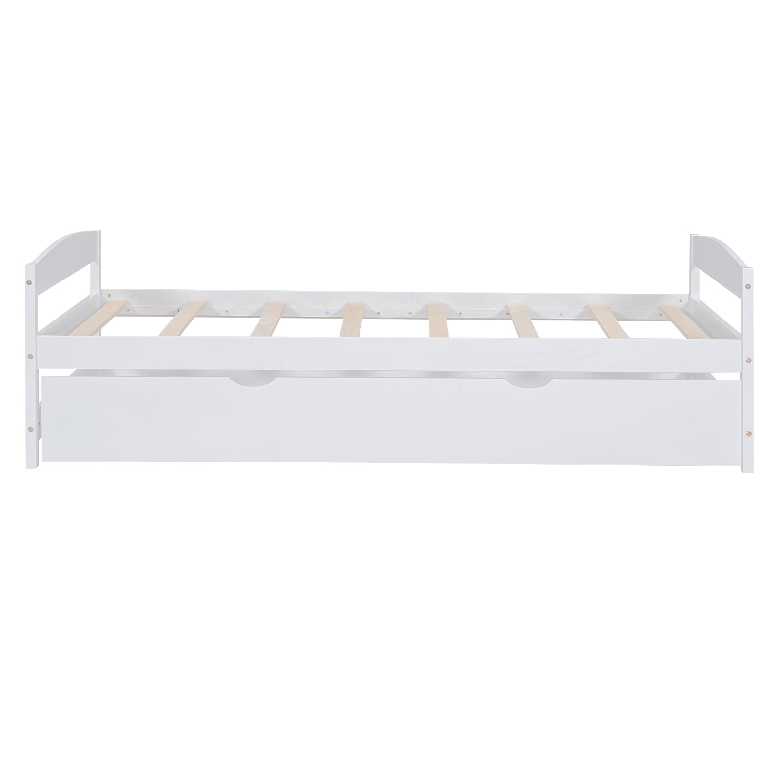 Twin Size Platform Bed with Twin Size Trundle, White