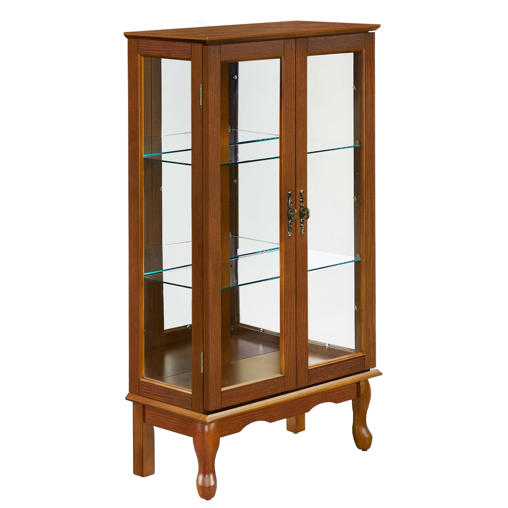 Curio Cabinet Lighted Curio Diapaly Cabinet with Adjustable Shelves and Mirrored Back Panel, Tempered Glass Doors (Oak, 3 Tier), (E26 light bulb not included)