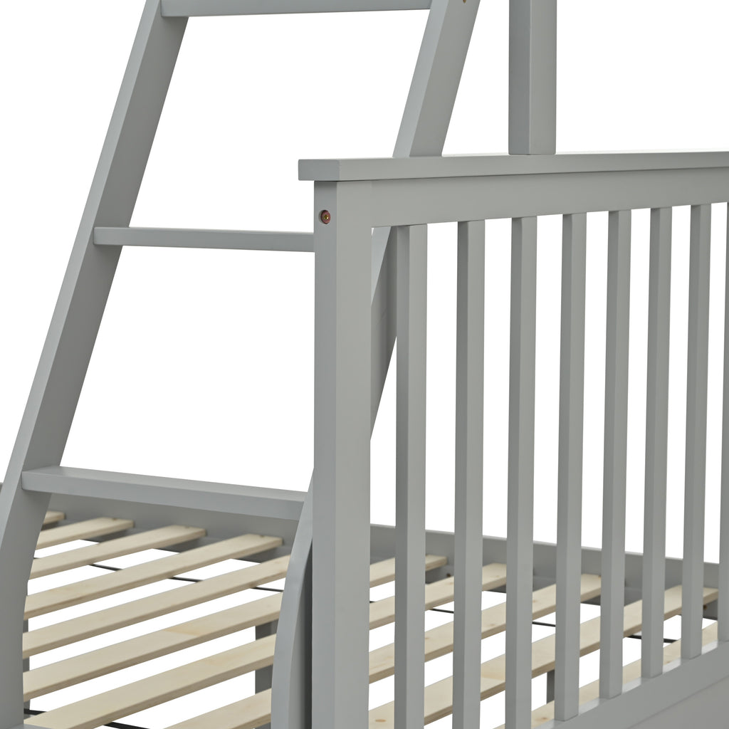 Twin Over Full Bunk Bed , Wooden Bunk Bed with Ladder and Safety Guard Rails –Gray