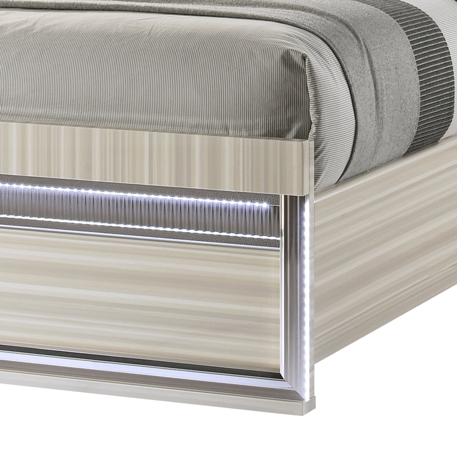 Leonor Modern Queen 4Pc Bedroom Set Made with Wood and LED Lighting in Gray with Clean Linear Detailing