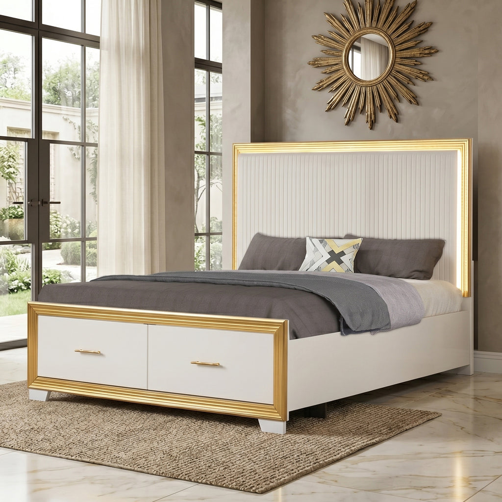 Contemporary Style 5PC Queen Bedroom Set Made with Wood & Gold Finish