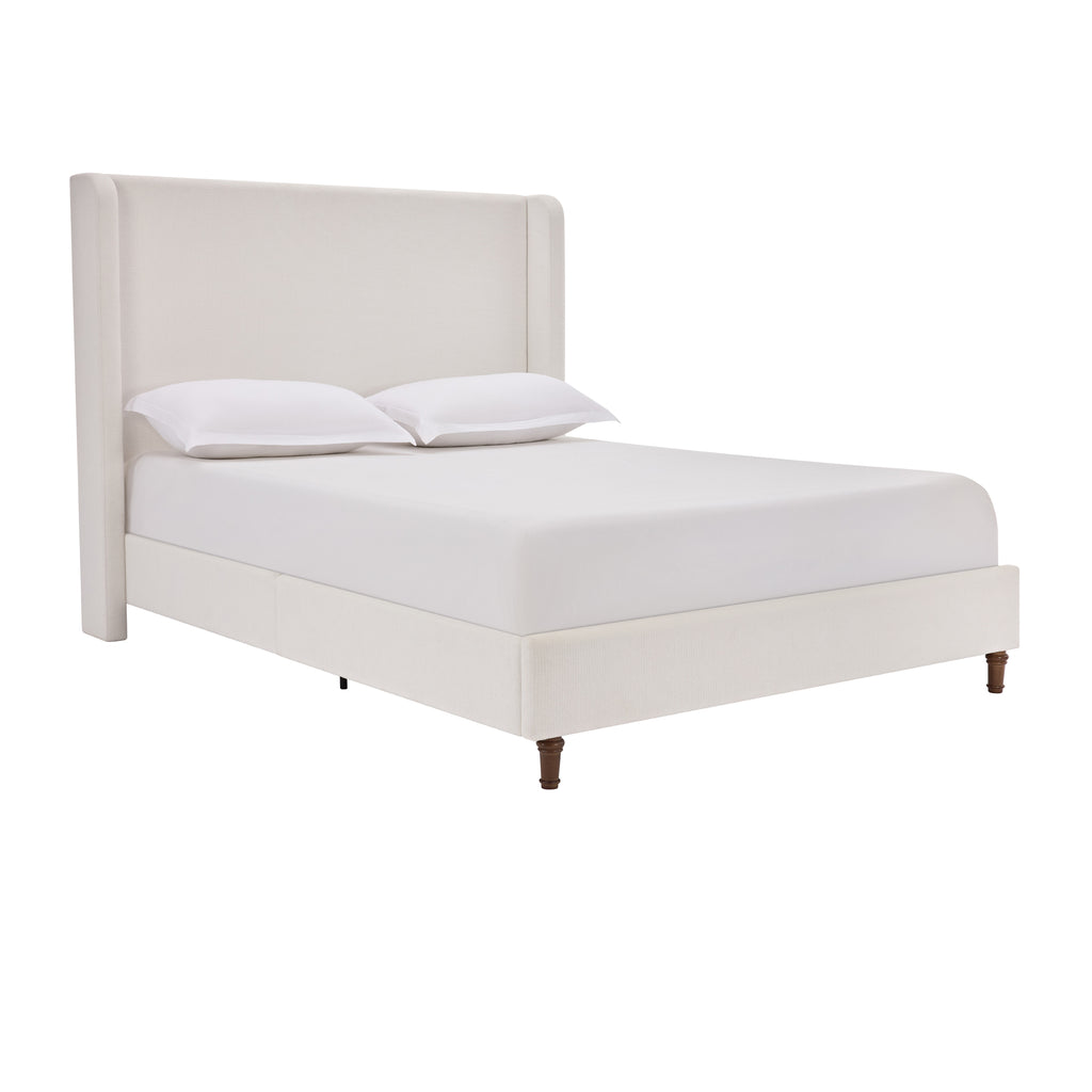 Harper Tall Headboard Upholstered Bed / 54" High Headboard / Elegant Simplicity / No Box Spring Needed / Easy Assembly / King / Cream White Chenille