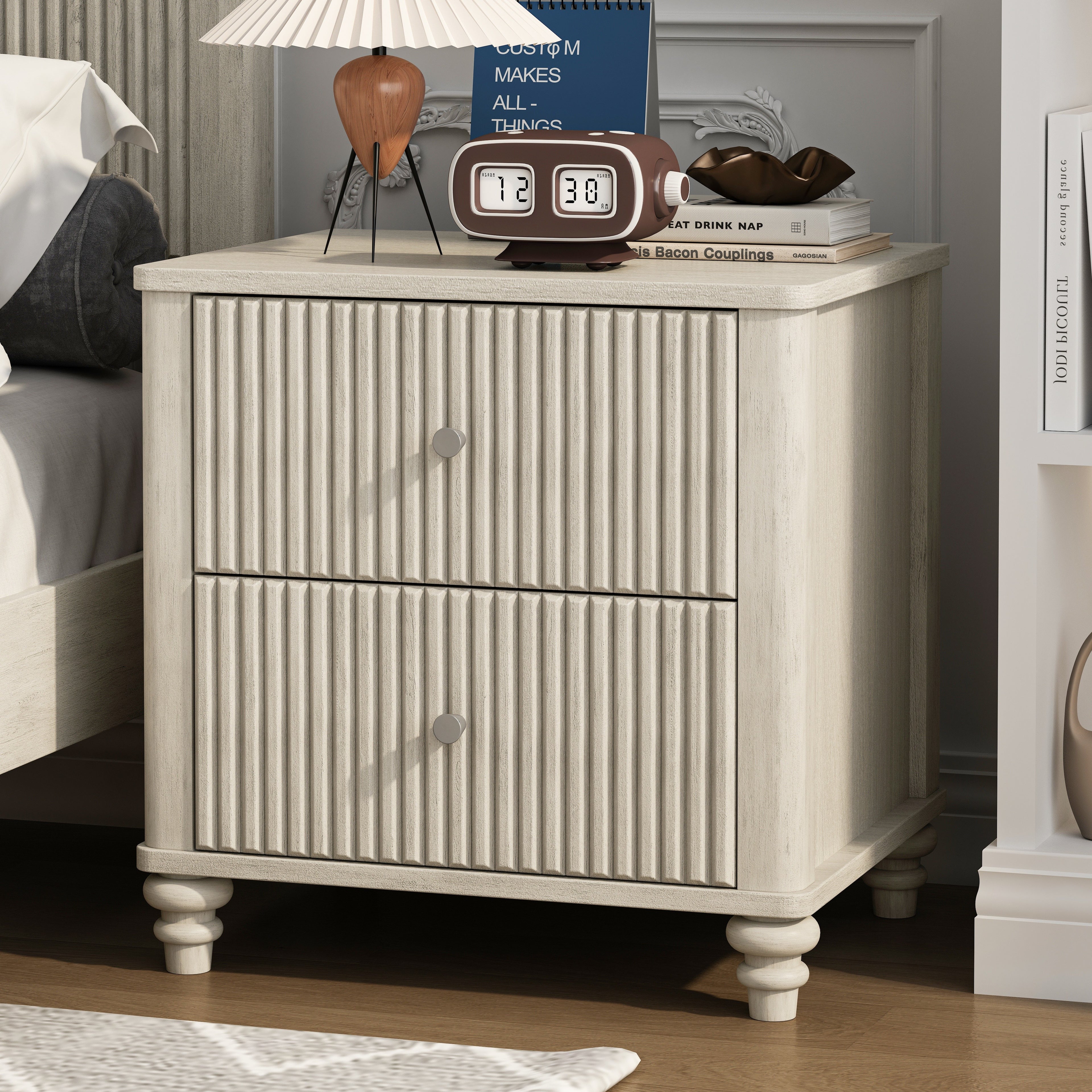 3-Piece Bedroom set with a King Size Bed and 2 Nightstands, Beige