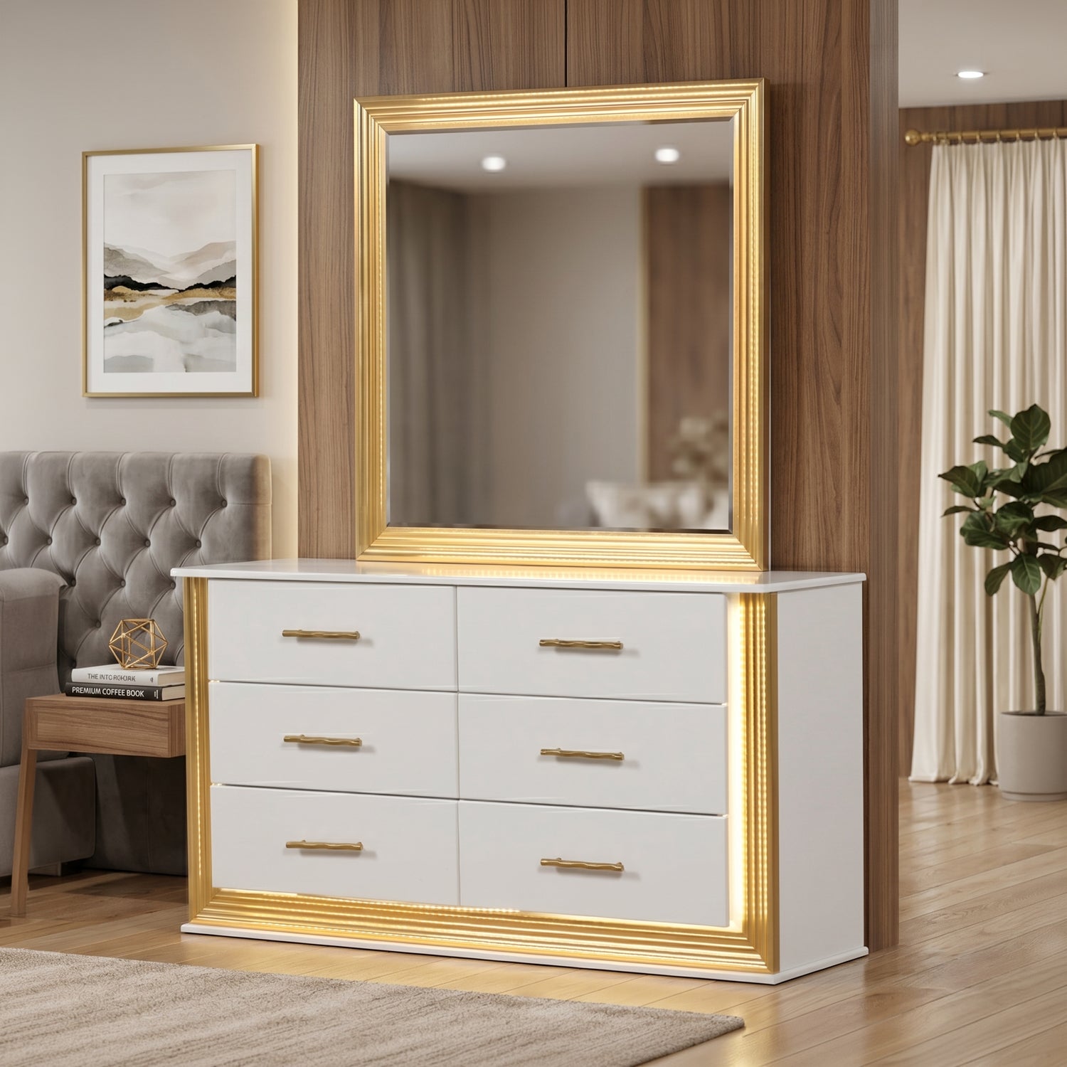 Contemporary Style 5PC Queen Bedroom Set Made with Wood & Gold Finish