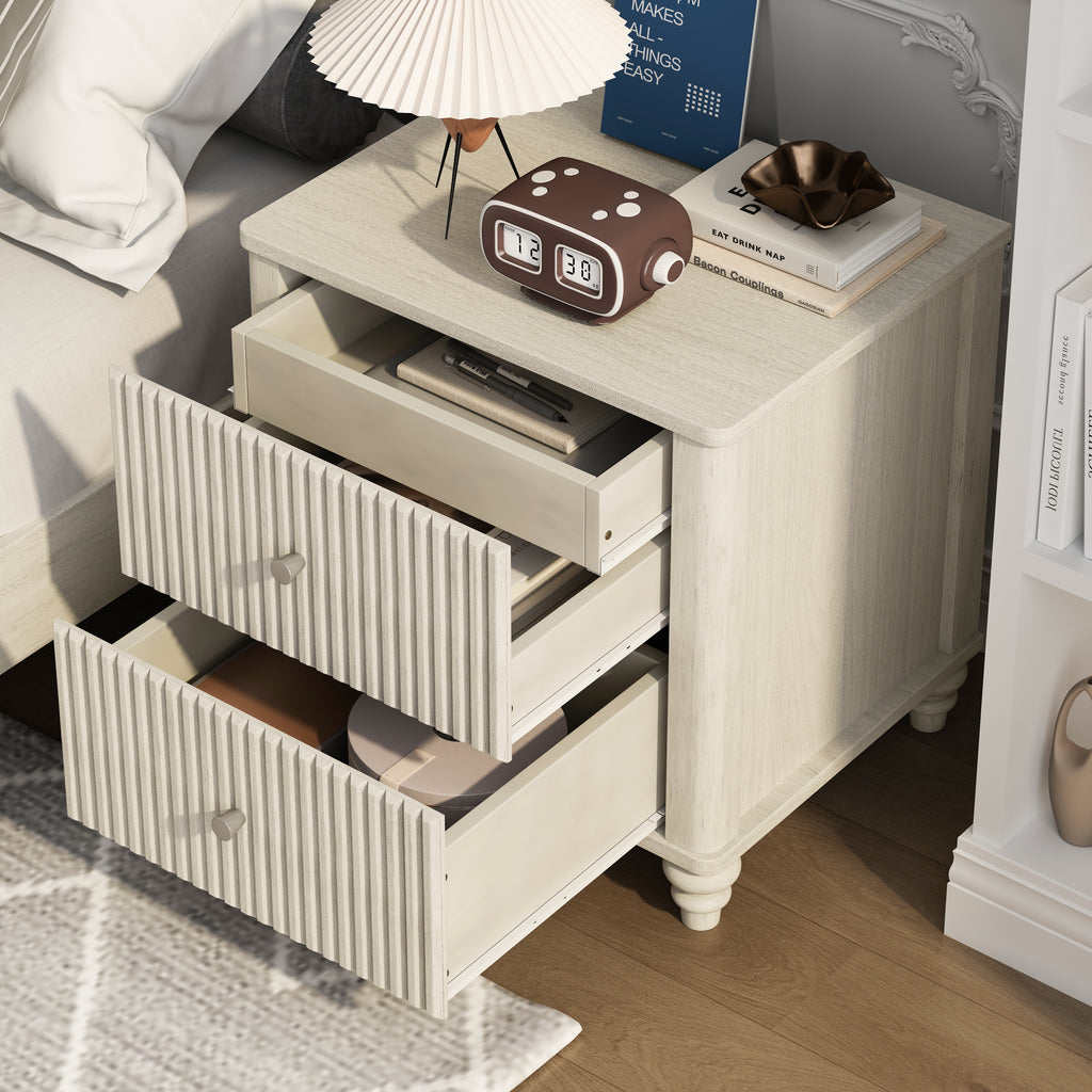 3-Piece Bedroom set with a Queen Size Bed and 2 Nightstands, Beige