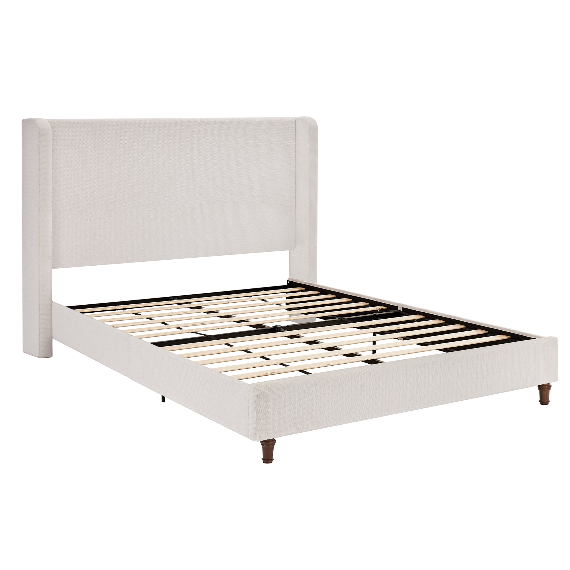 Harper Tall Headboard Upholstered Bed / 54" High Headboard / Elegant Simplicity / No Box Spring Needed / Easy Assembly / King / Cream White Chenille