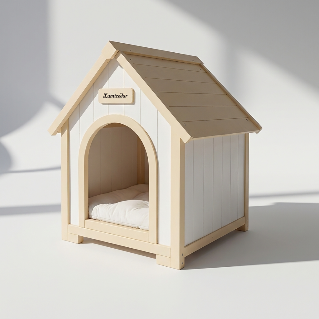 Modern Indoor Wooden Dog House with EVA Cushion – Solid Cedar Pet House for Small Dogs & Cats