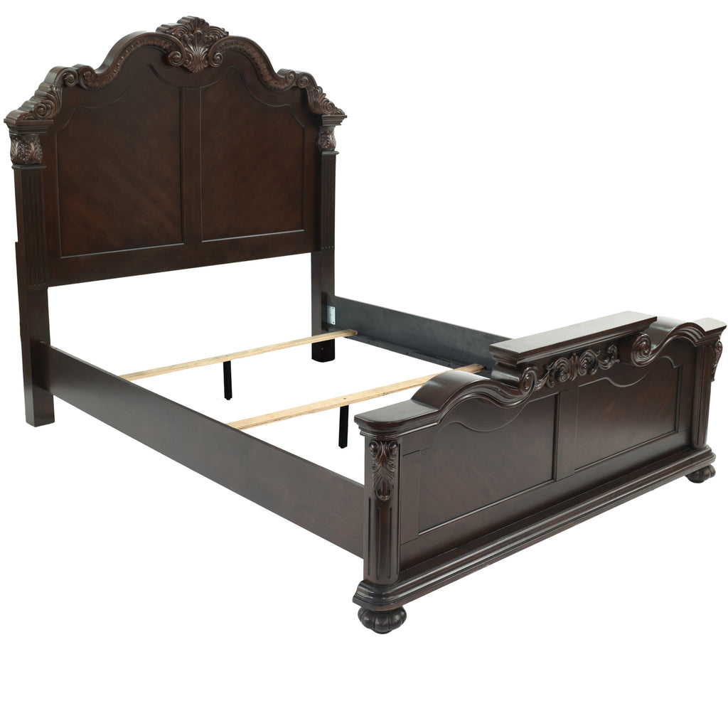 Majestic Formal King Size Bed 2x Nightstands Carved Details Antique Cherry 3pc Set Bedroom Furniture