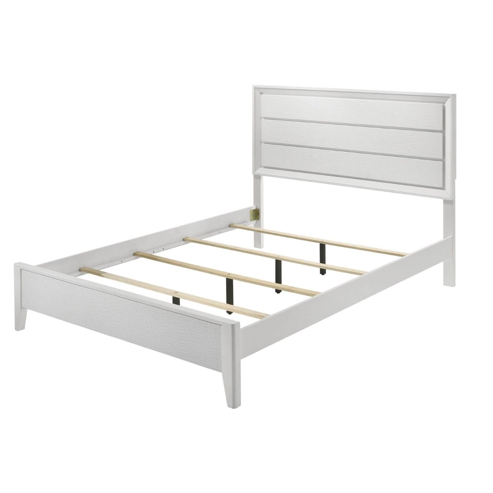 White Queen Size Bed 2x Nightstands Wave Texture Panel HB Bedroom Furniture Contemporary 3pc Set