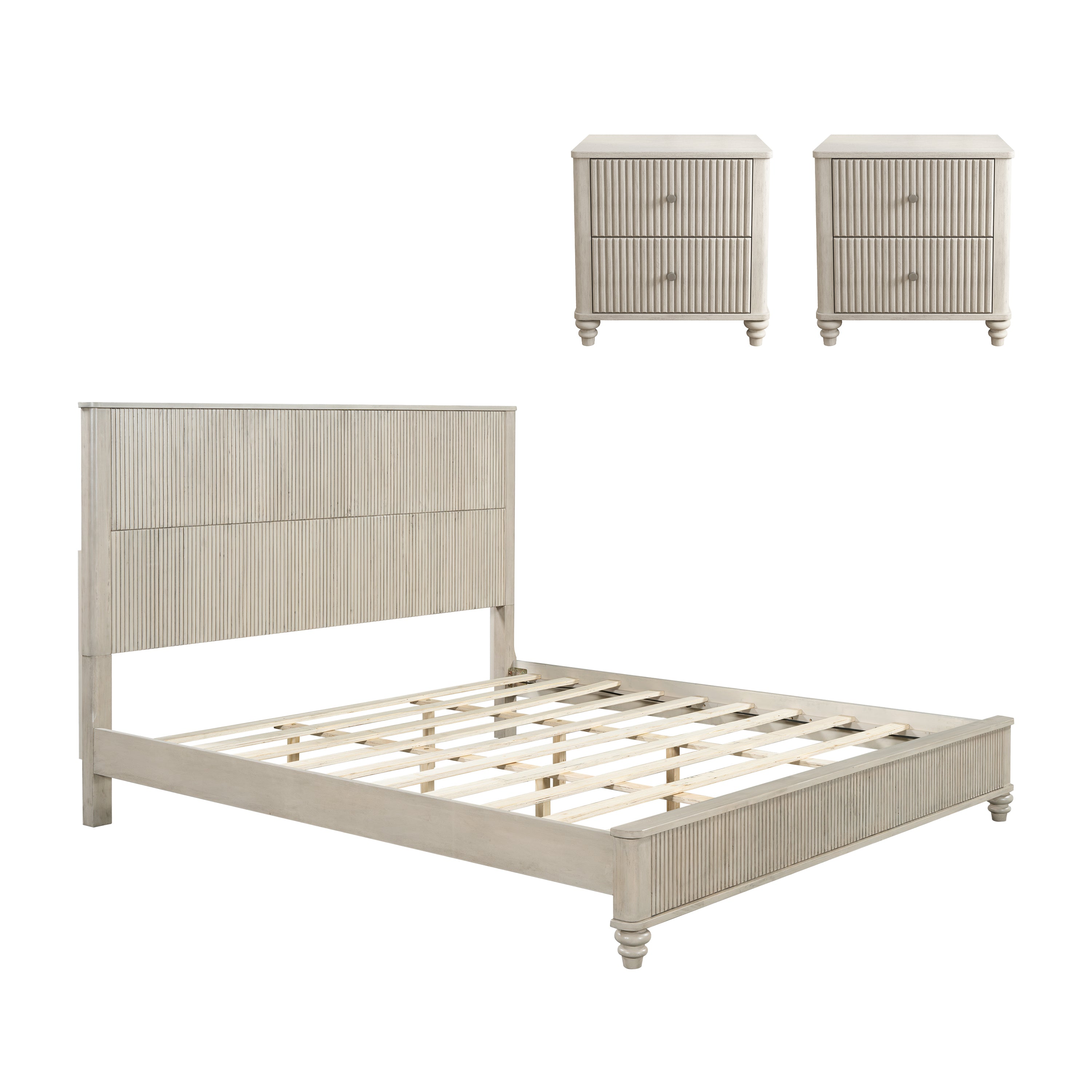 3-Piece Bedroom set with a King Size Bed and 2 Nightstands, Beige
