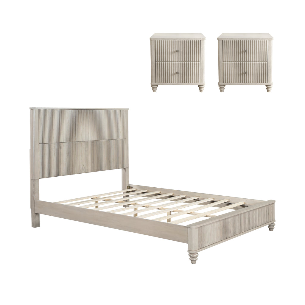 3-Piece Bedroom set with a Queen Size Bed and 2 Nightstands, Beige