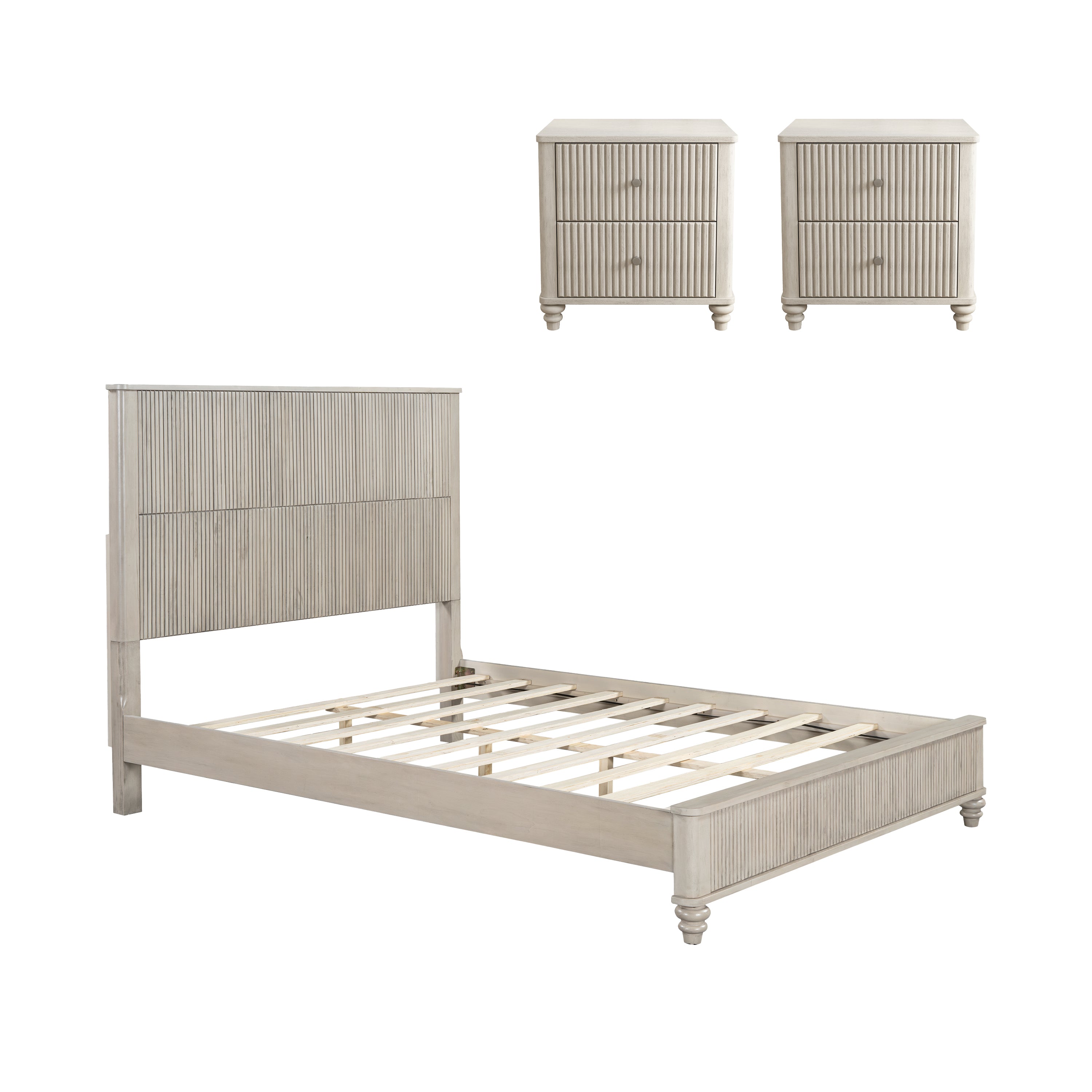 3-Piece Bedroom set with a Queen Size Bed and 2 Nightstands, Beige