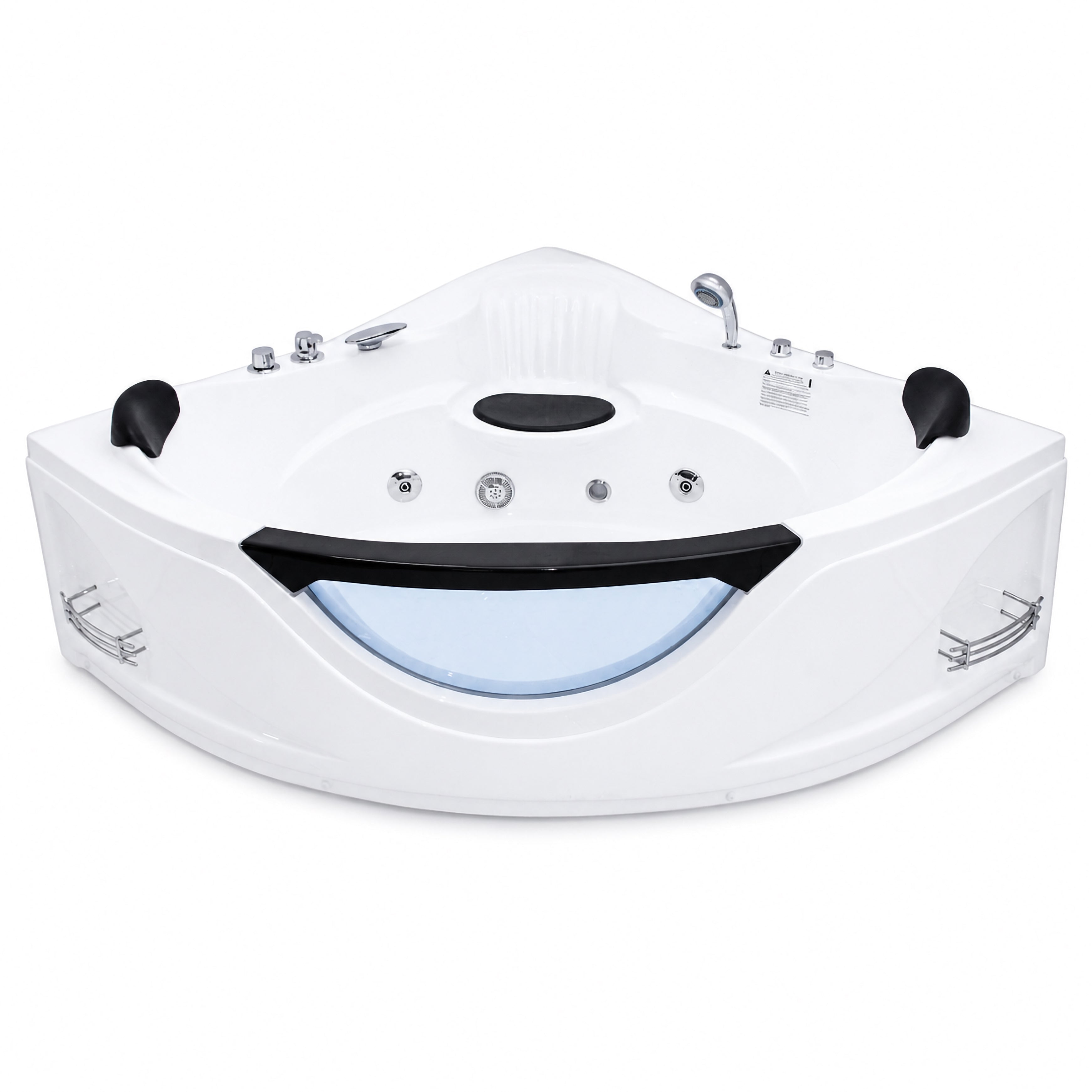 59" Corner Whirlpool Bathtub for 2-Person, Luxury Jetted Spa Tub with 6 Hydro Massage Jets, Chromatherapy LED Lights &Pneumatic adjust system, UL Certified water pump,UPC Certified drainer