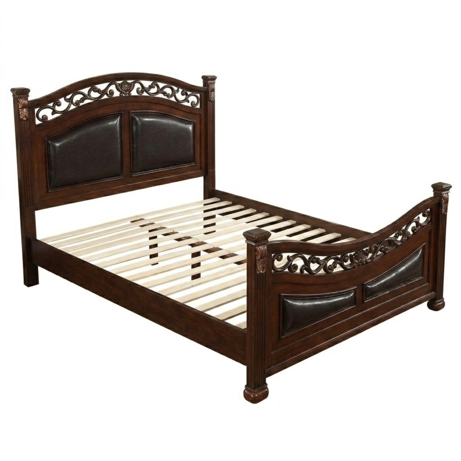 Traditional California King Size Bed Padded HB FB Dark Cherry Finish 2x Nightstands 3pc Bedroom Furniture