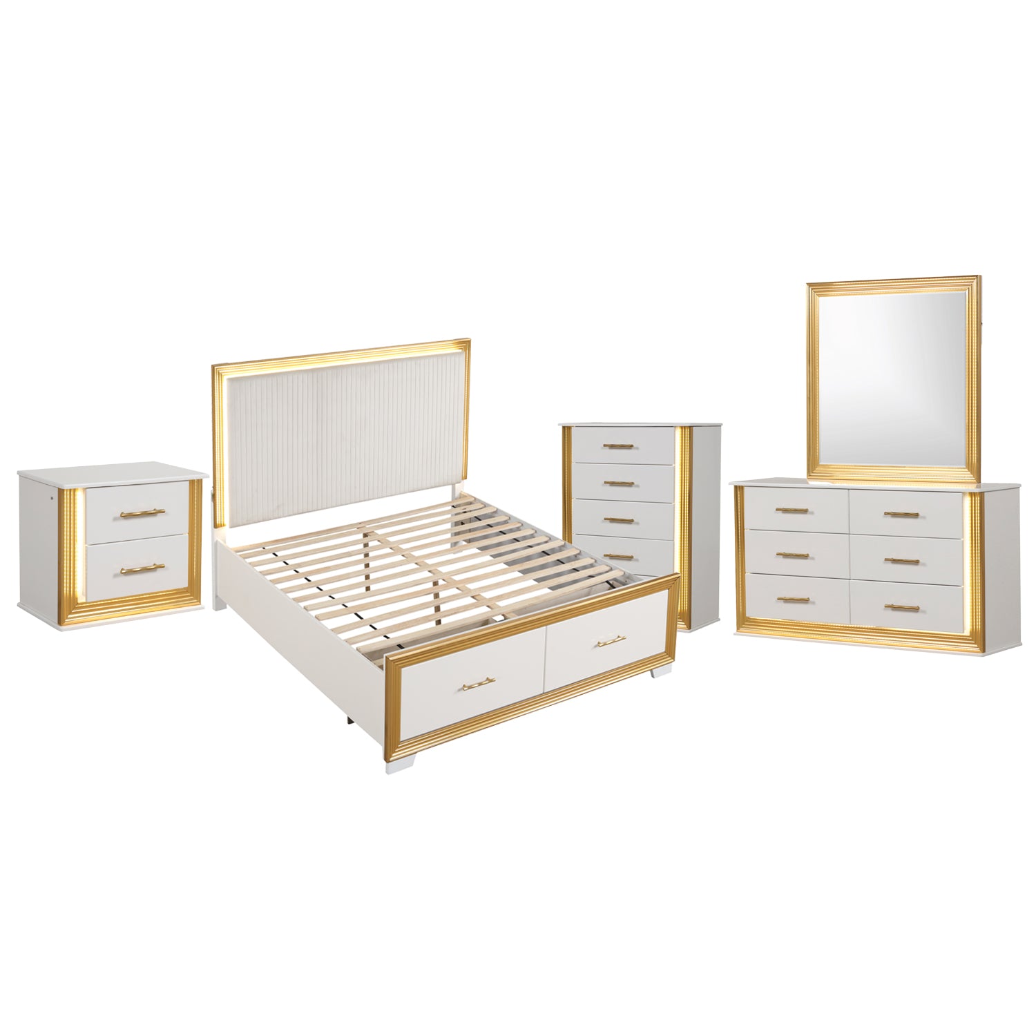 Contemporary Style 5PC Queen Bedroom Set Made with Wood & Gold Finish